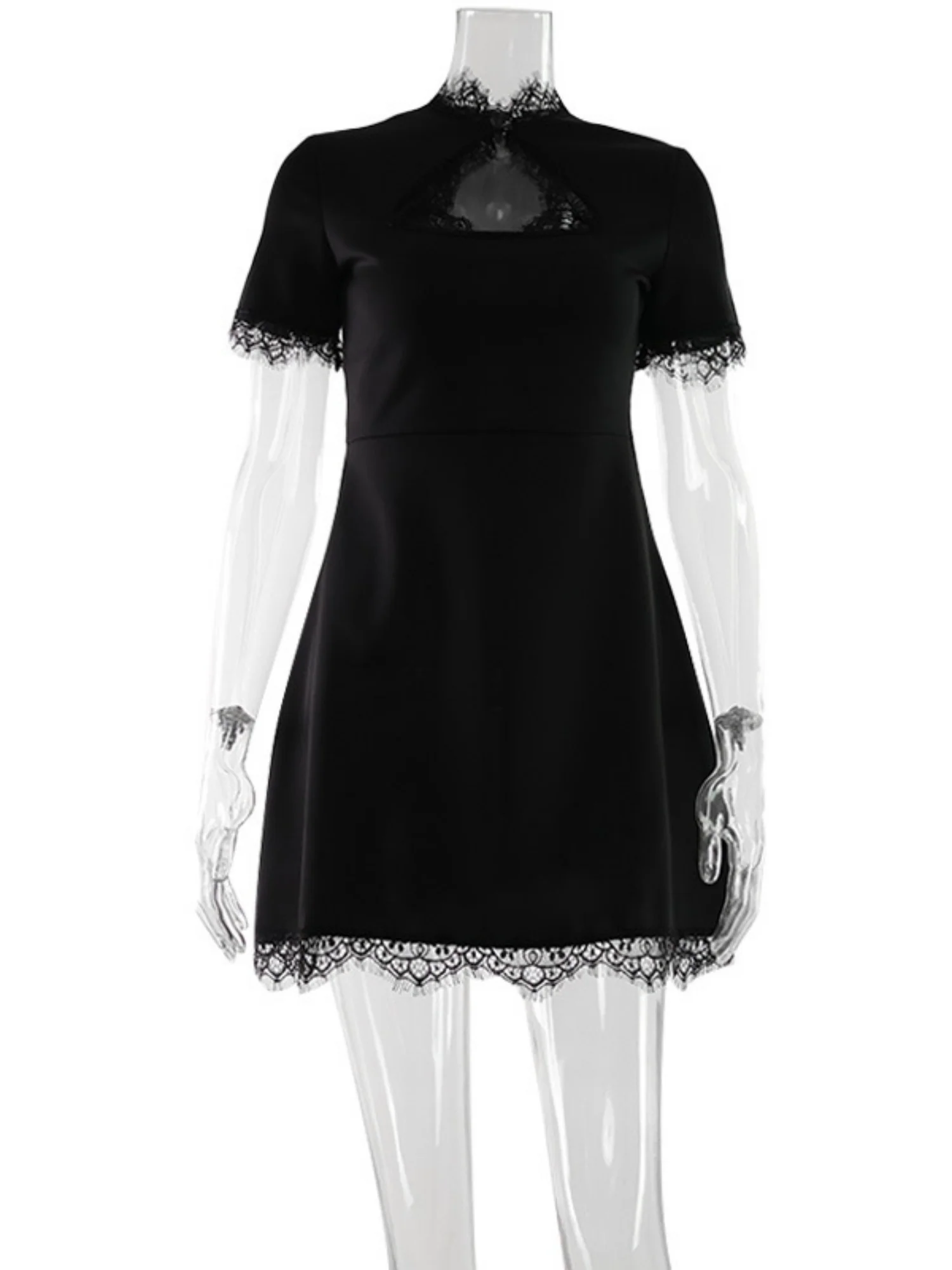 Lace Trim Hollow Out Waist Shaping Mini&Short Dresses - Image 5