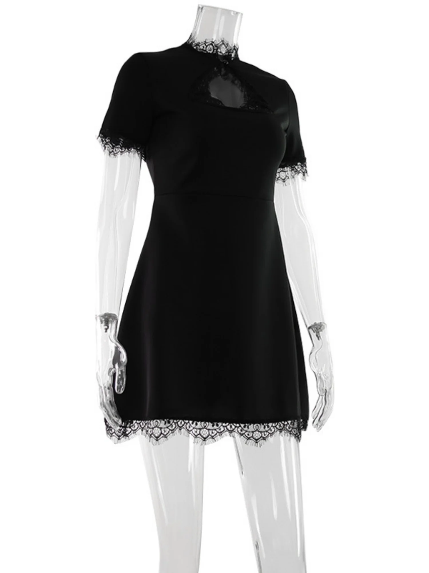 Lace Trim Hollow Out Waist Shaping Mini&Short Dresses - Image 6