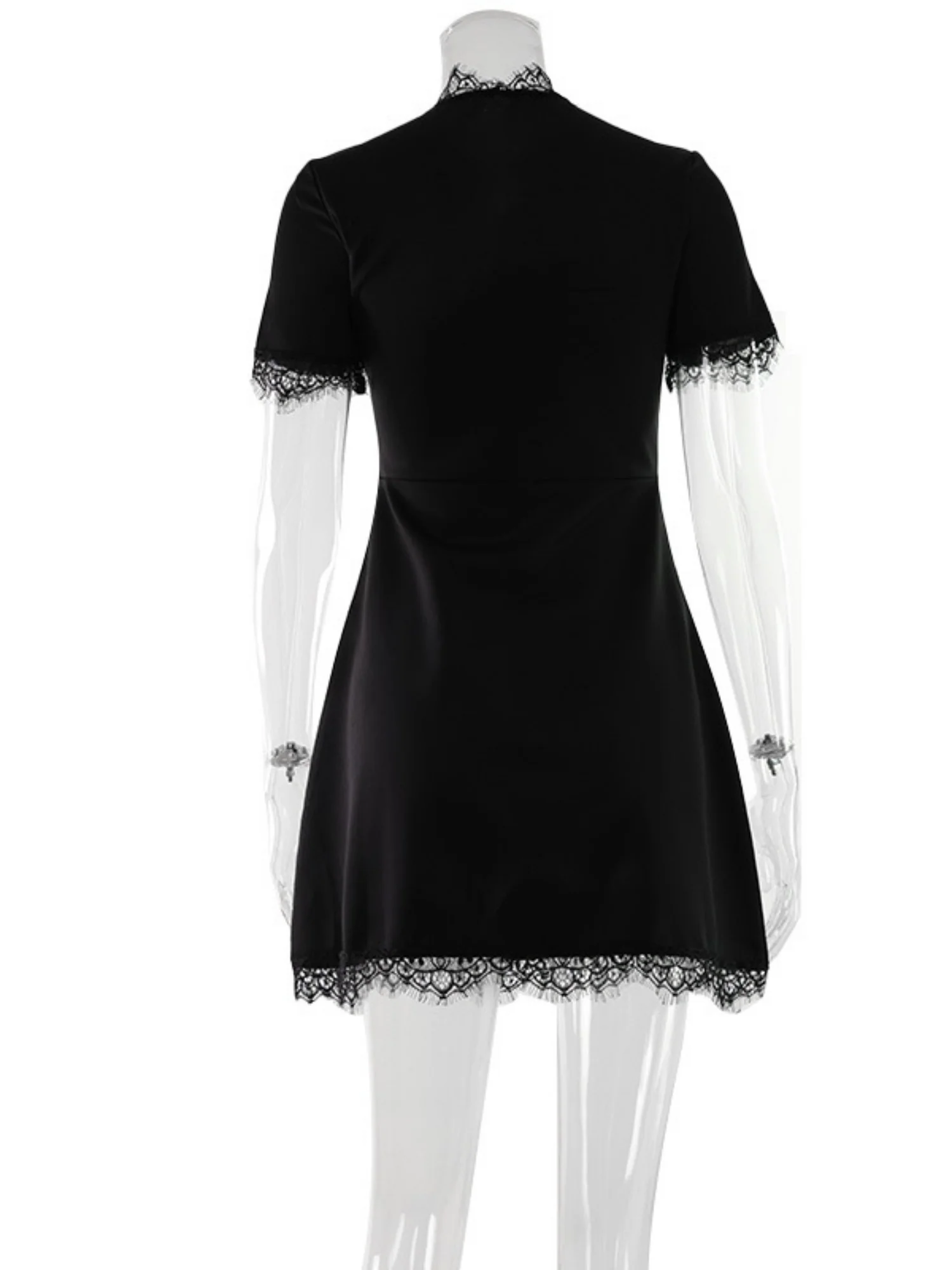 Lace Trim Hollow Out Waist Shaping Mini&Short Dresses - Image 7