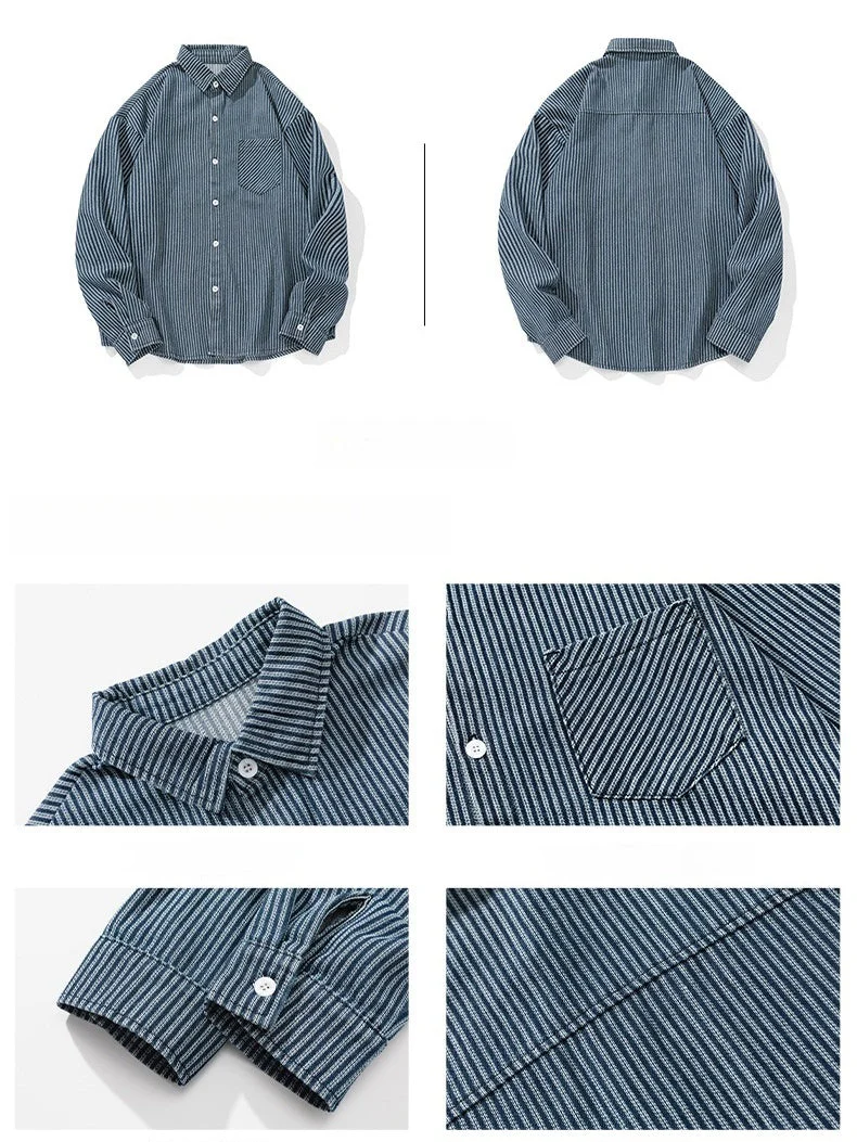 Vintage Wash Denim Striped Long-Sleeve Shirt - Image 4
