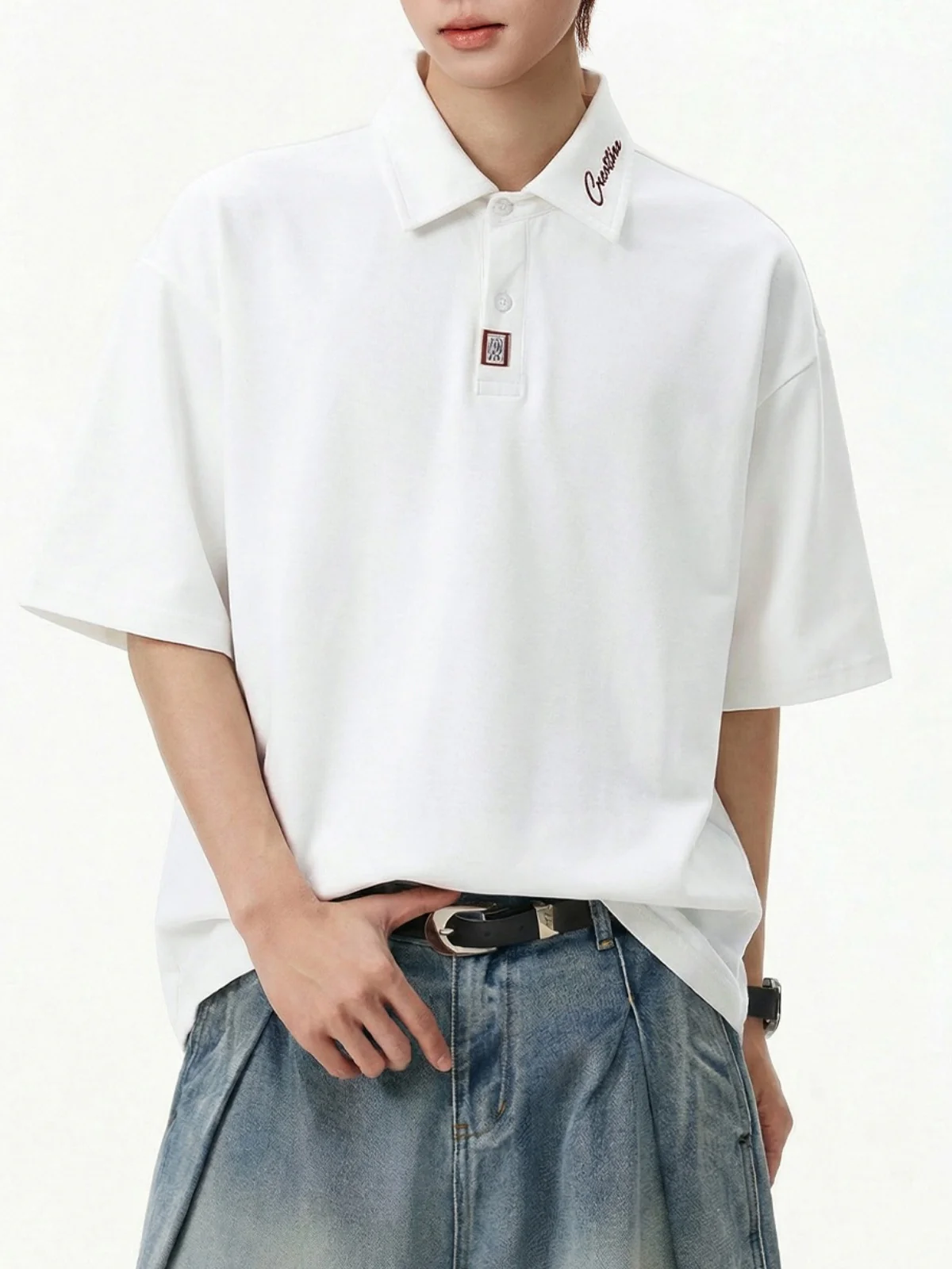Color-blocked Applique Breathable Polo Shirt - Image 3