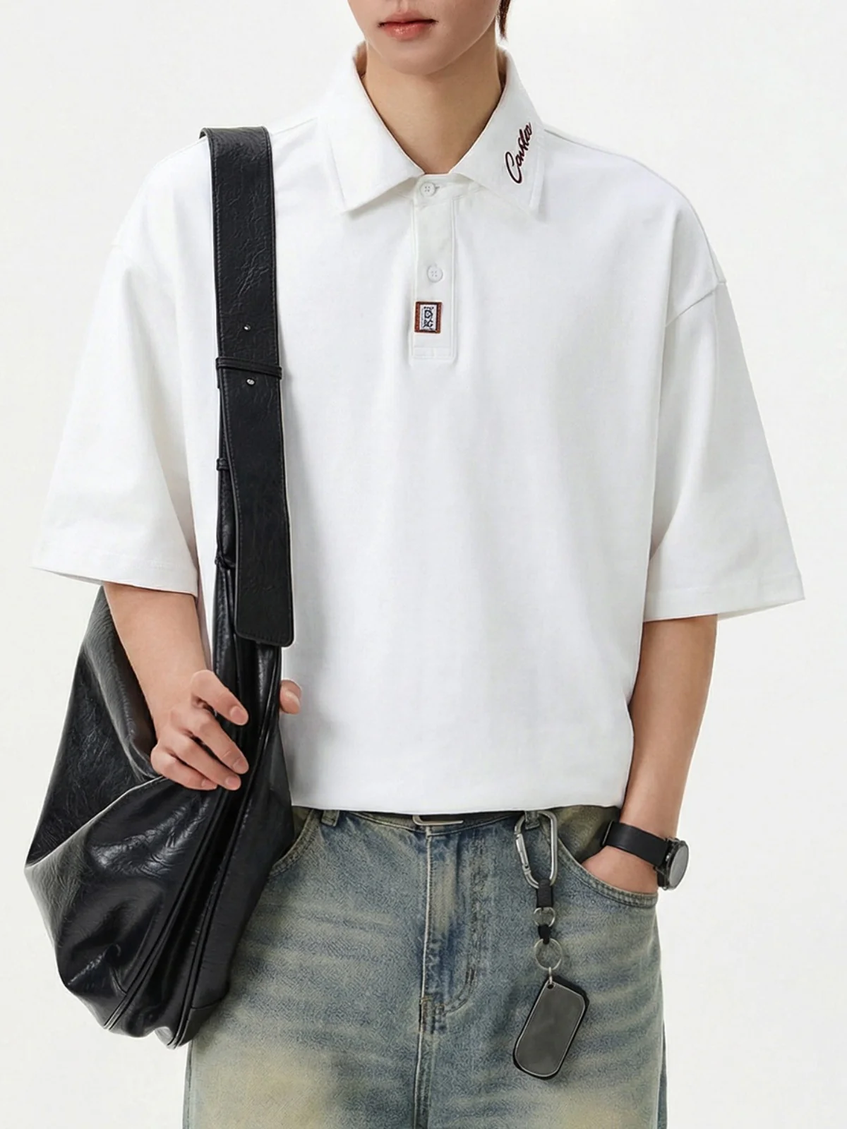 Color-blocked Applique Breathable Polo Shirt - Image 4