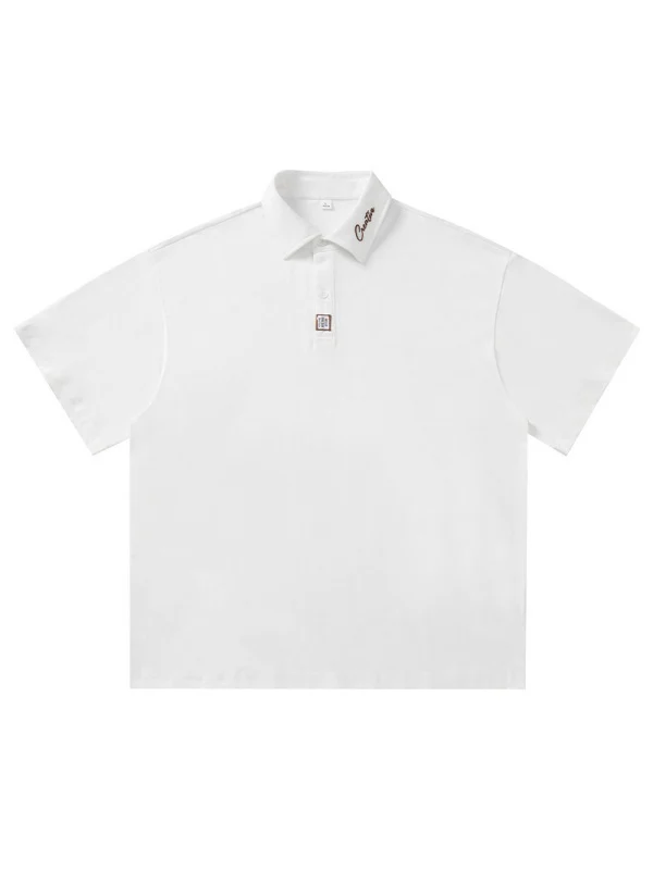 Color-blocked Applique Breathable Polo Shirt - Image 5