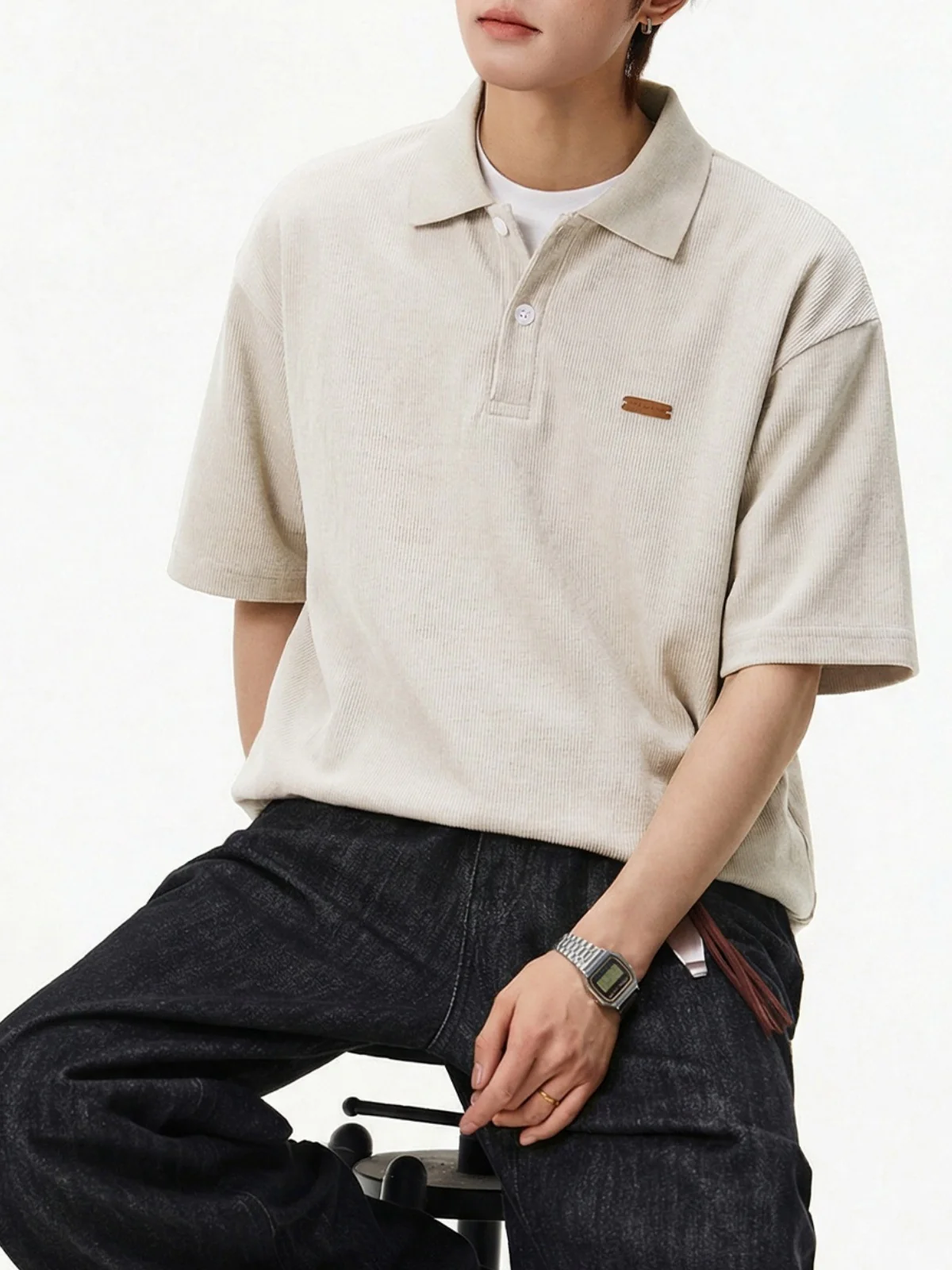Vertical Strip Loose-fit Polo Shirt - Image 2