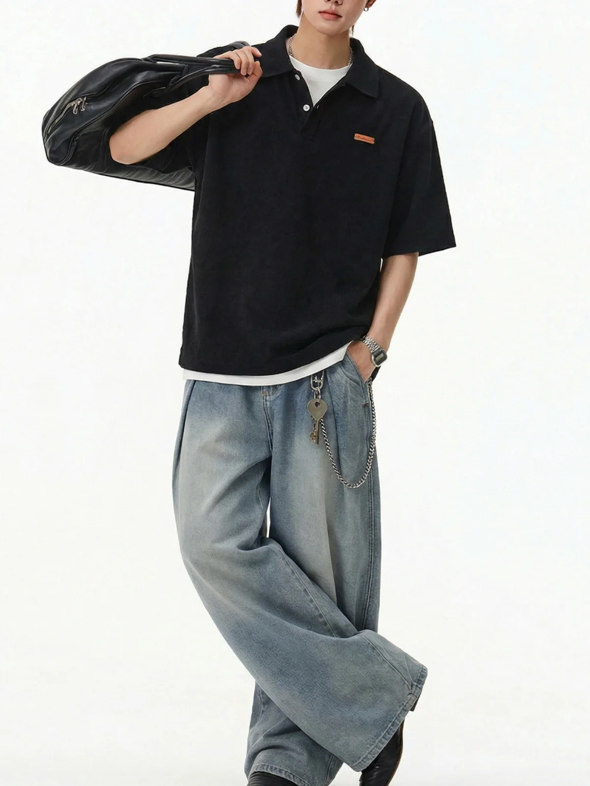 Vertical Strip Loose-fit Polo Shirt - Image 8