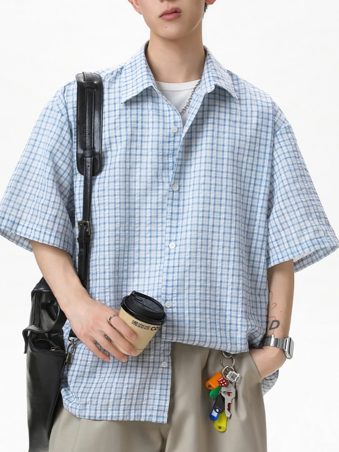 Color-blocked Plaid Boxy Loose-fit Shirts - Image 6