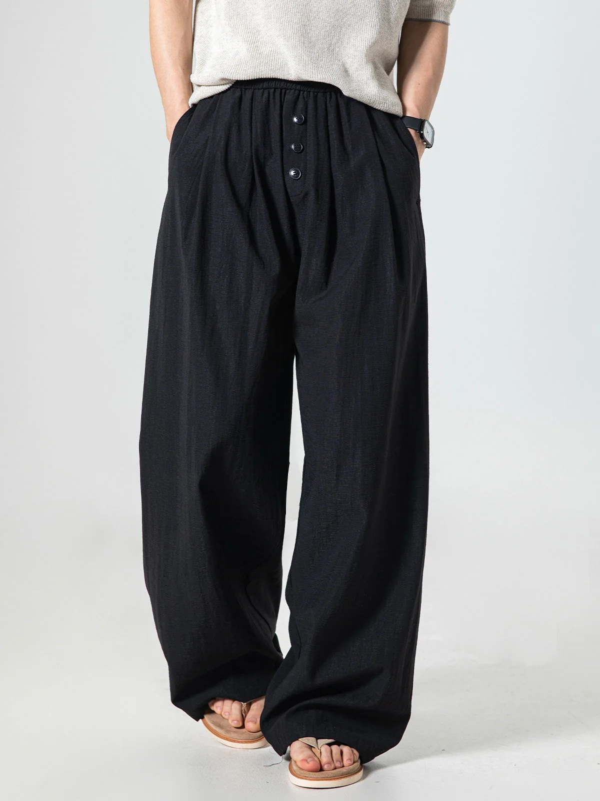 Imitation Cotton And Linen 3D Gathering Loose-fit Pants - Image 2