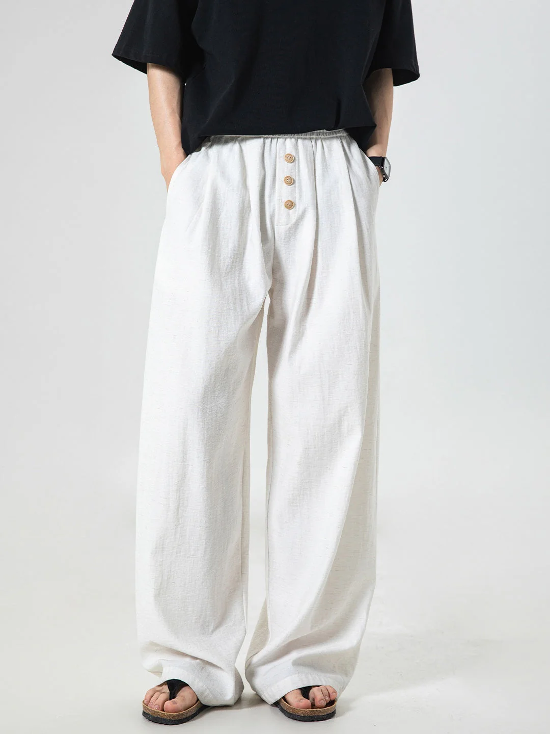 Imitation Cotton And Linen 3D Gathering Loose-fit Pants - Image 4