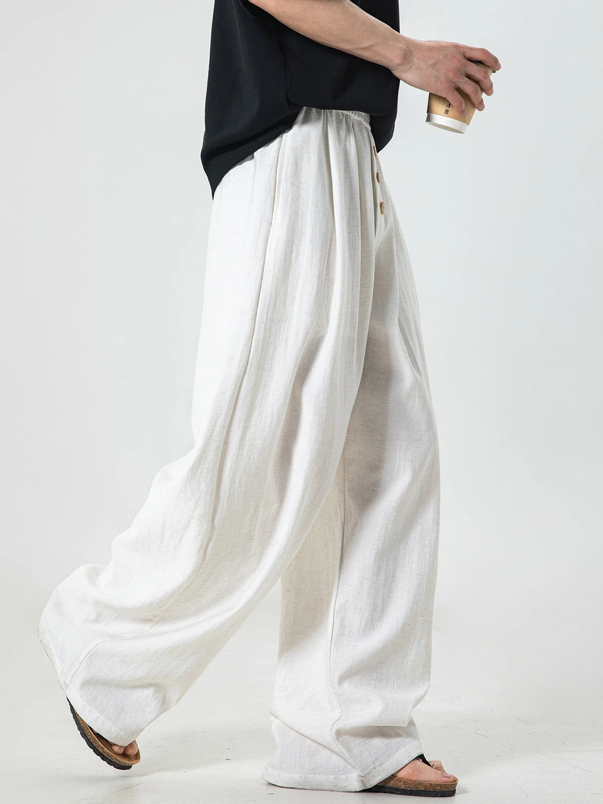 Imitation Cotton And Linen 3D Gathering Loose-fit Pants - Image 5