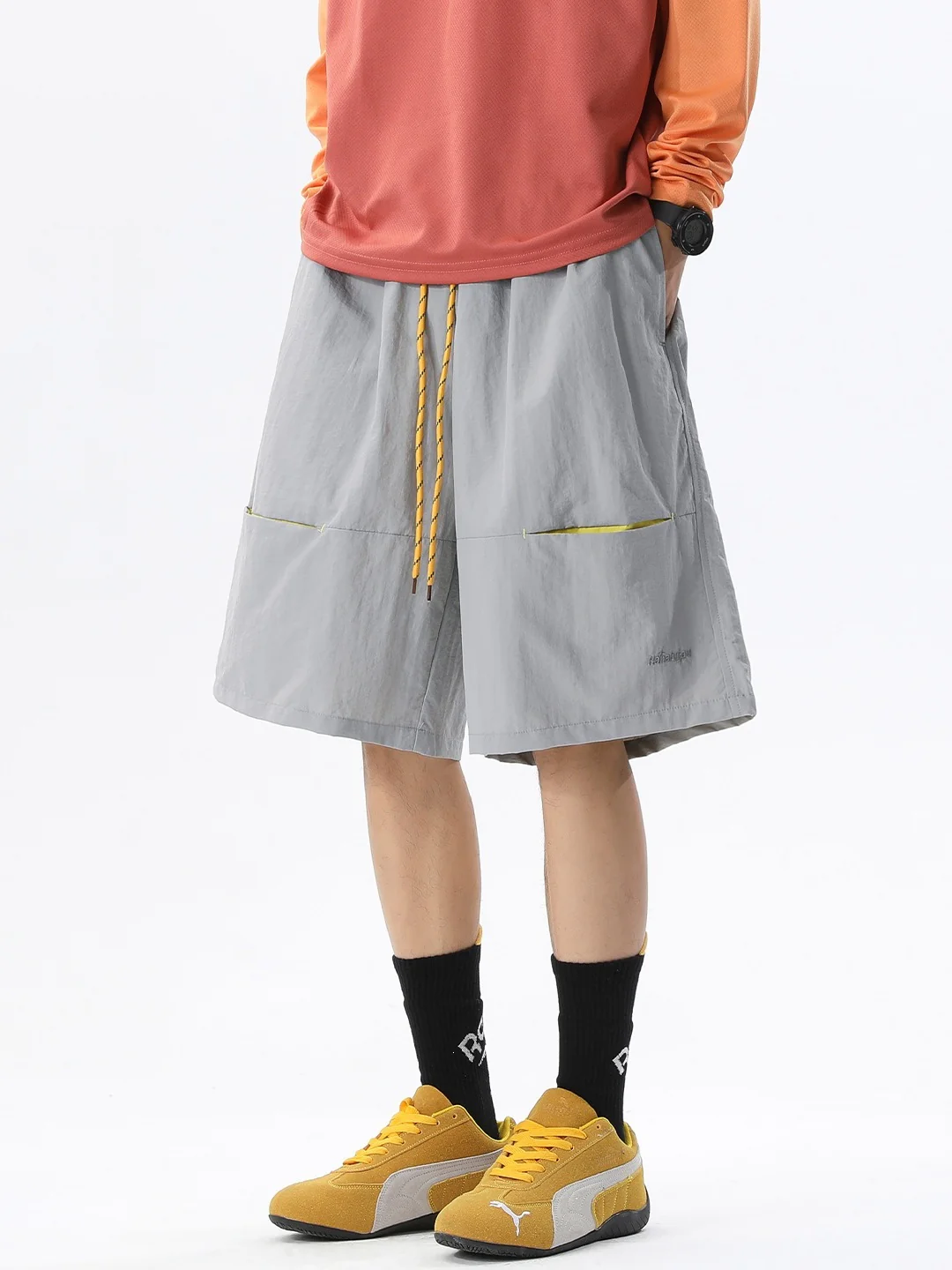 Embroidery Water-repellent Sports Breathable Color-blocked Five Points Shorts - Image 5