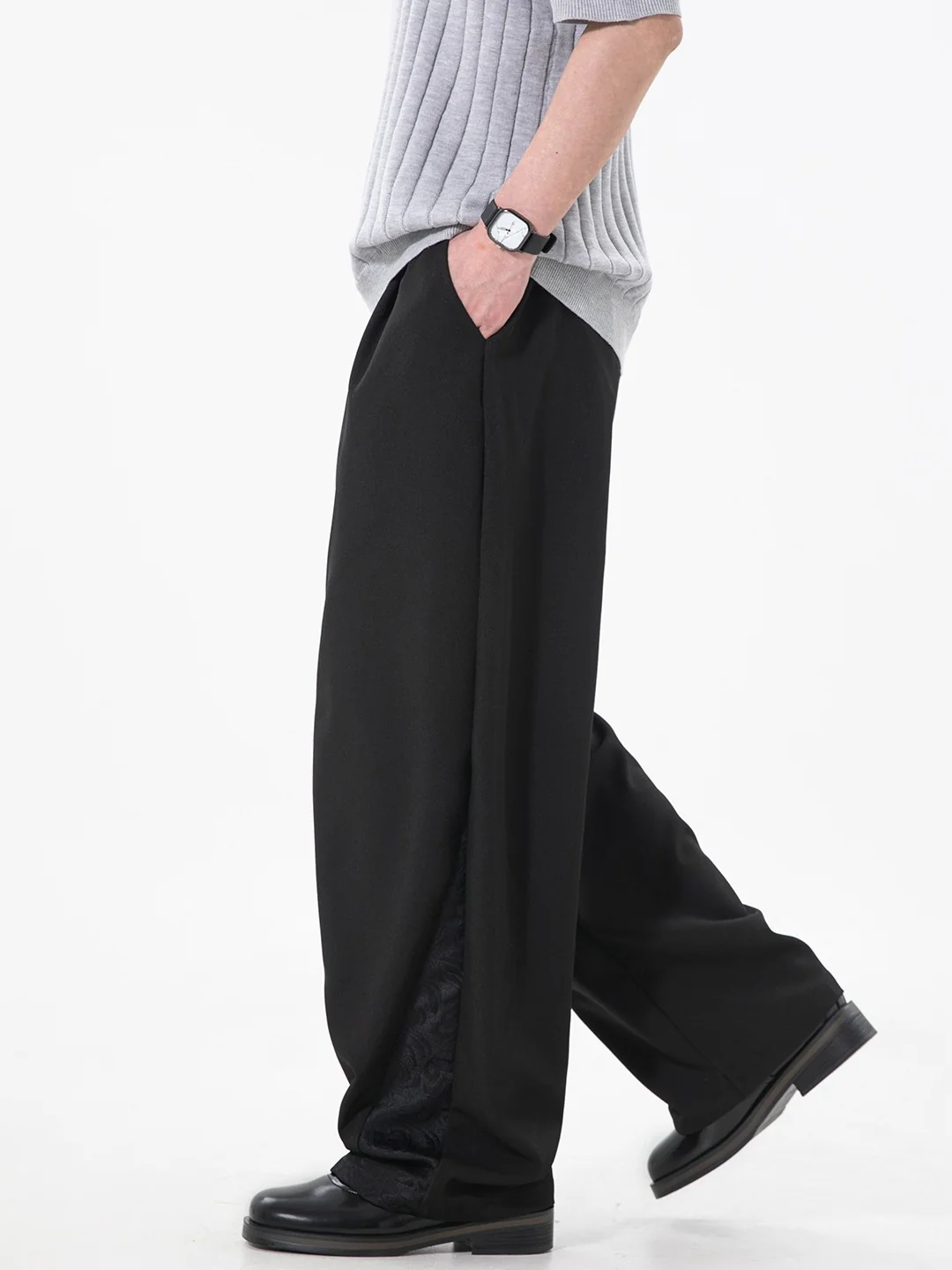 New Chinese Style Dark Pattern Jacquard Patchwork Pants - Image 2