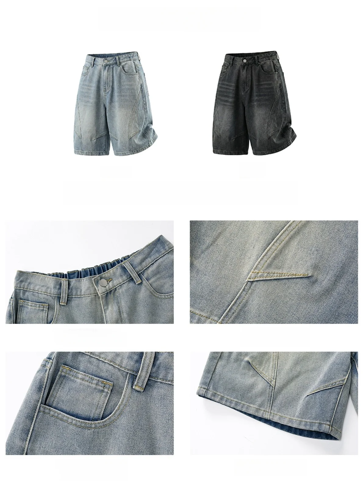 Distressed Washed Five Points Denim Shorts - Image 7