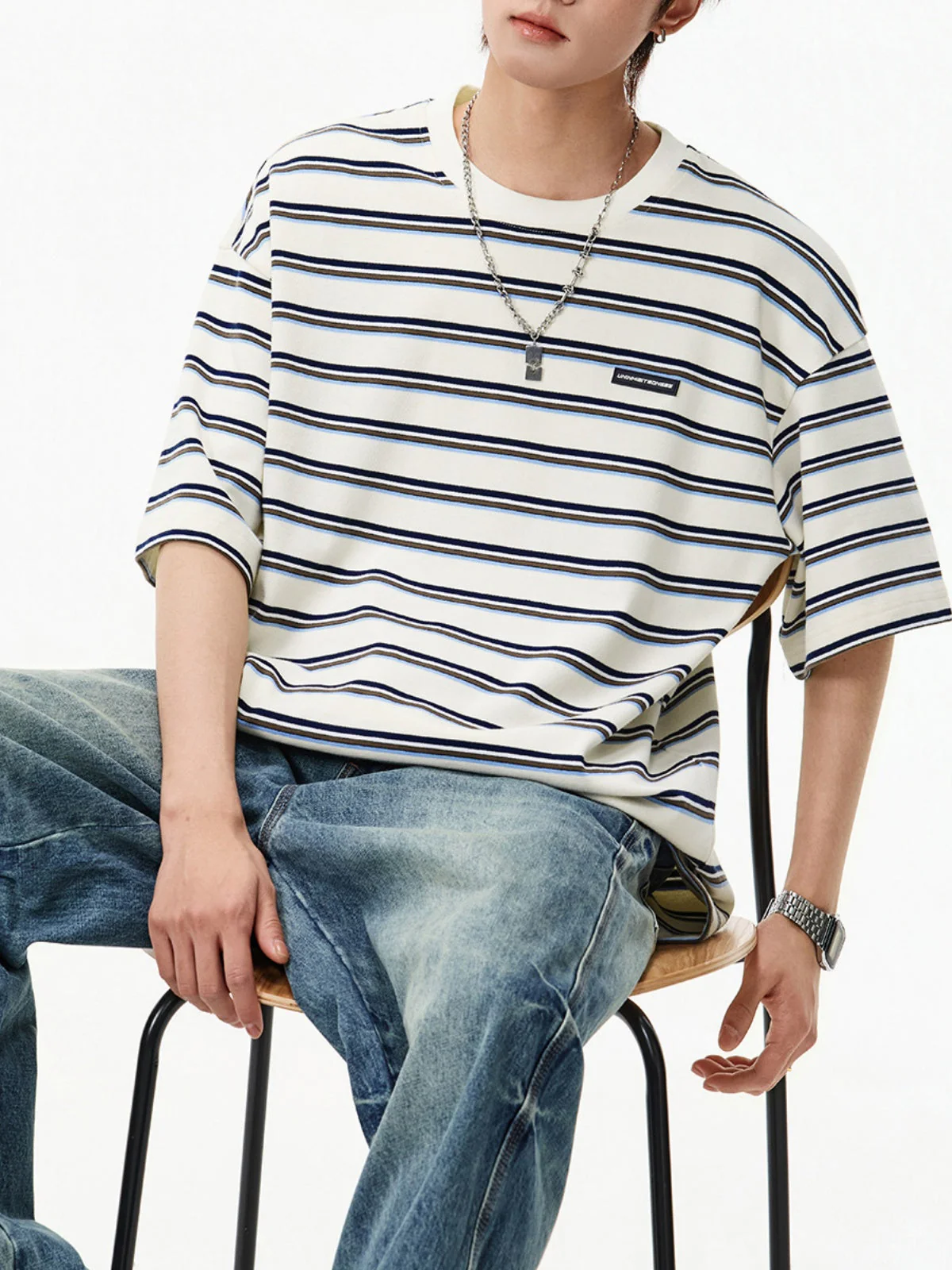 Color-blocked Stripes Loose-fit T-shirts - Image 4