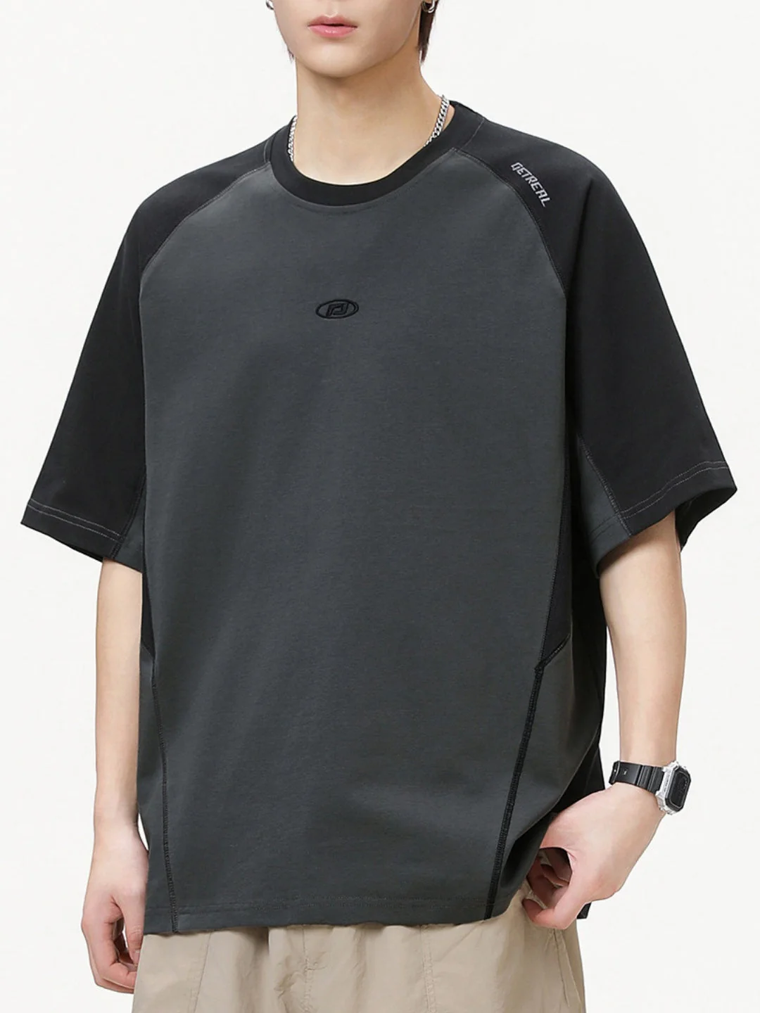 Color-blocked Patchwork Embroidery T-shirts - Image 3