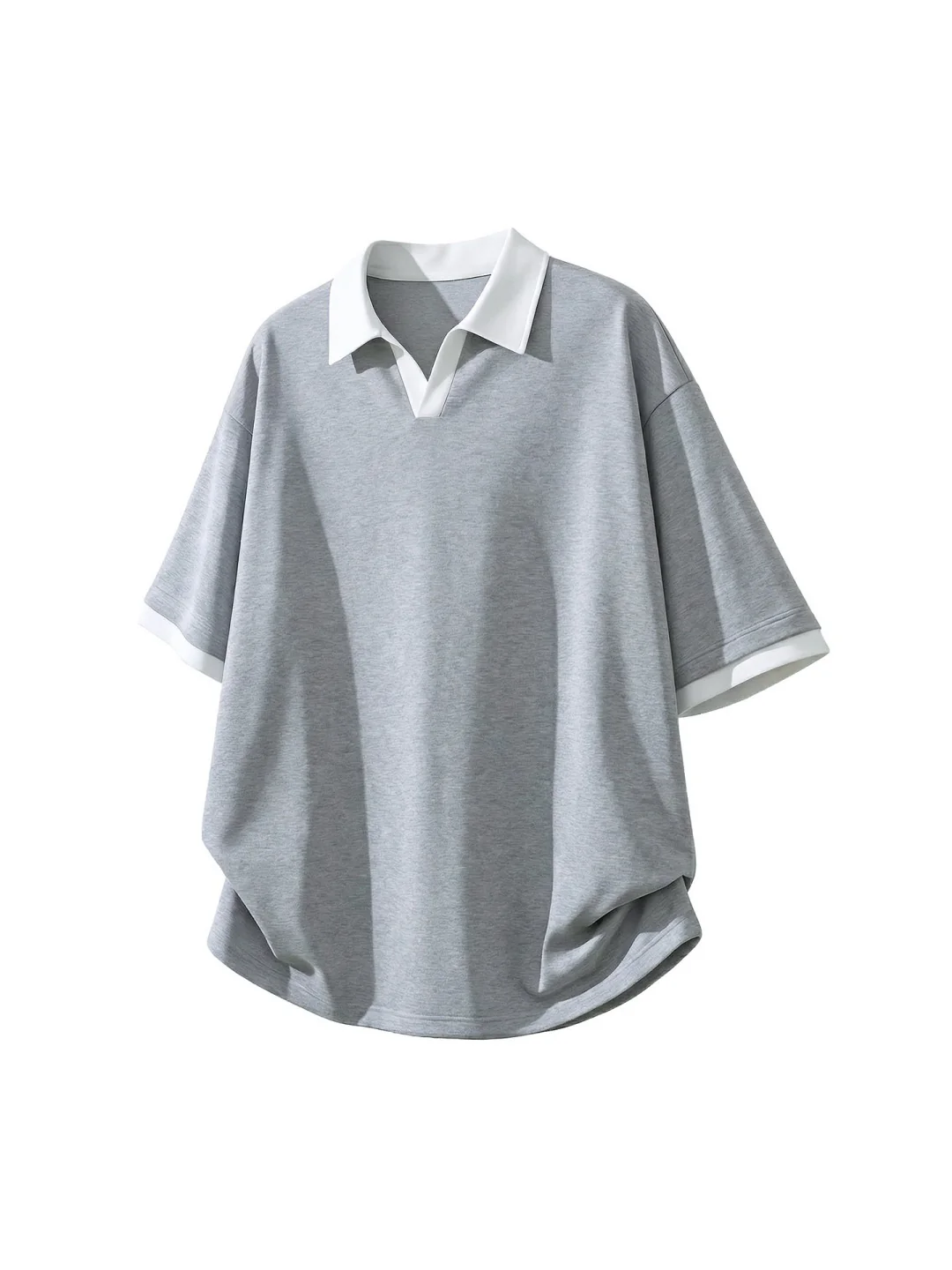 Layered-look Color-blocked Seagull Collar Polo Shirt - Image 4