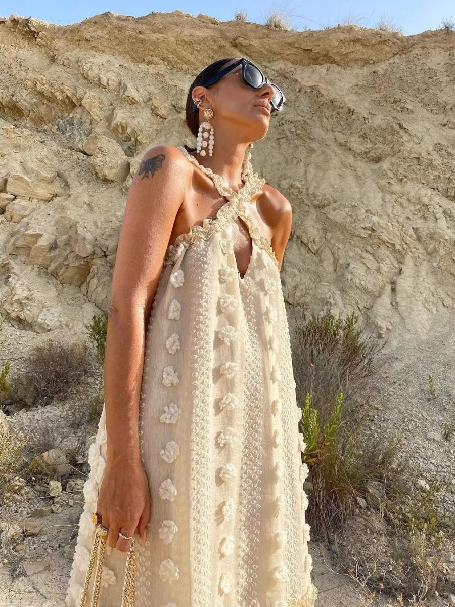 Halter 3D Crochet Lace Maxi Dresses - Image 2