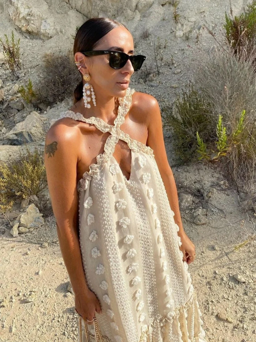 Halter 3D Crochet Lace Maxi Dresses - Image 3