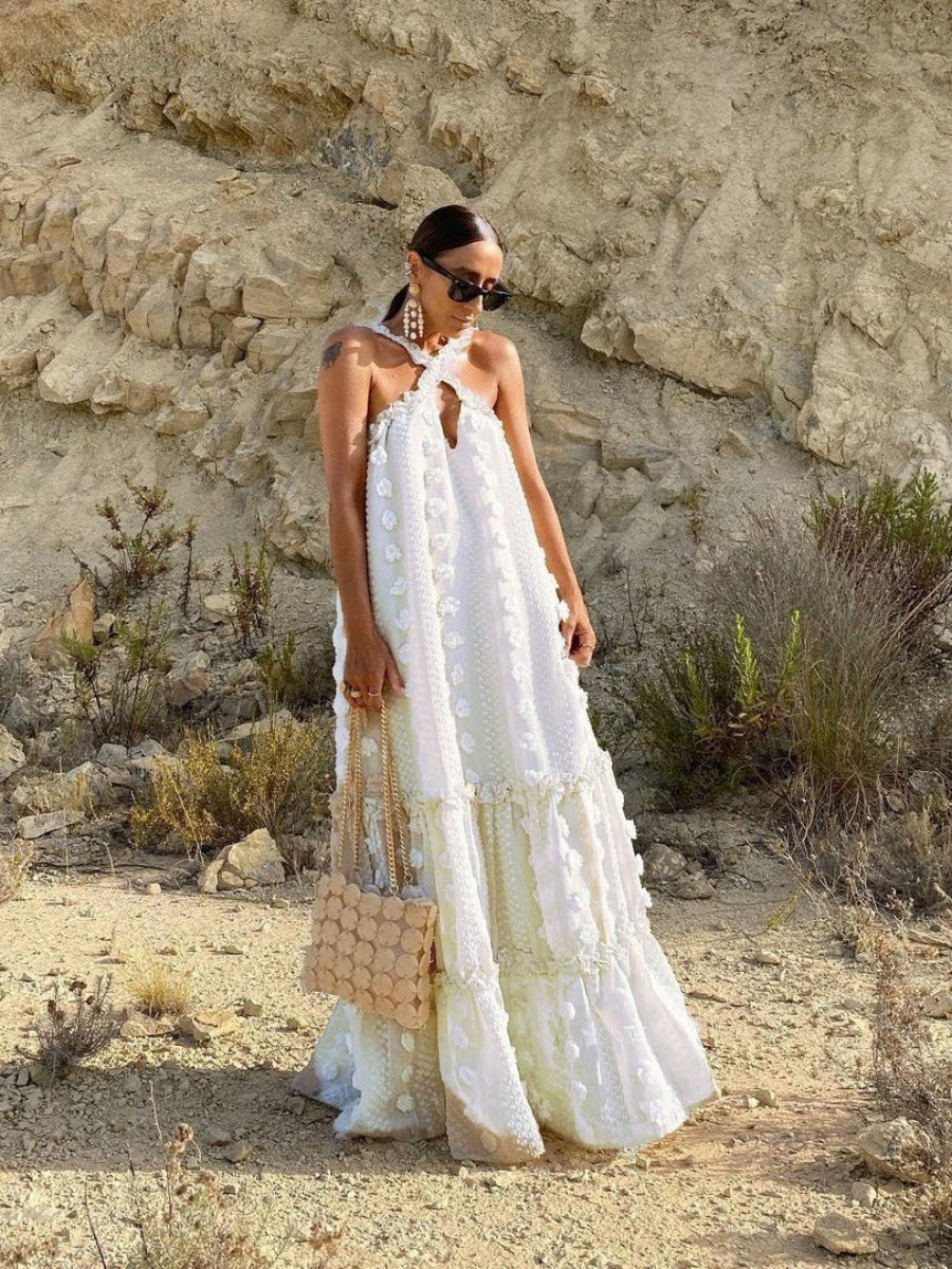 Halter 3D Crochet Lace Maxi Dresses - Image 4