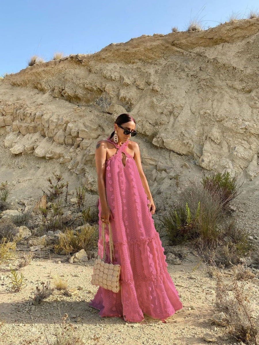 Halter 3D Crochet Lace Maxi Dresses - Image 5