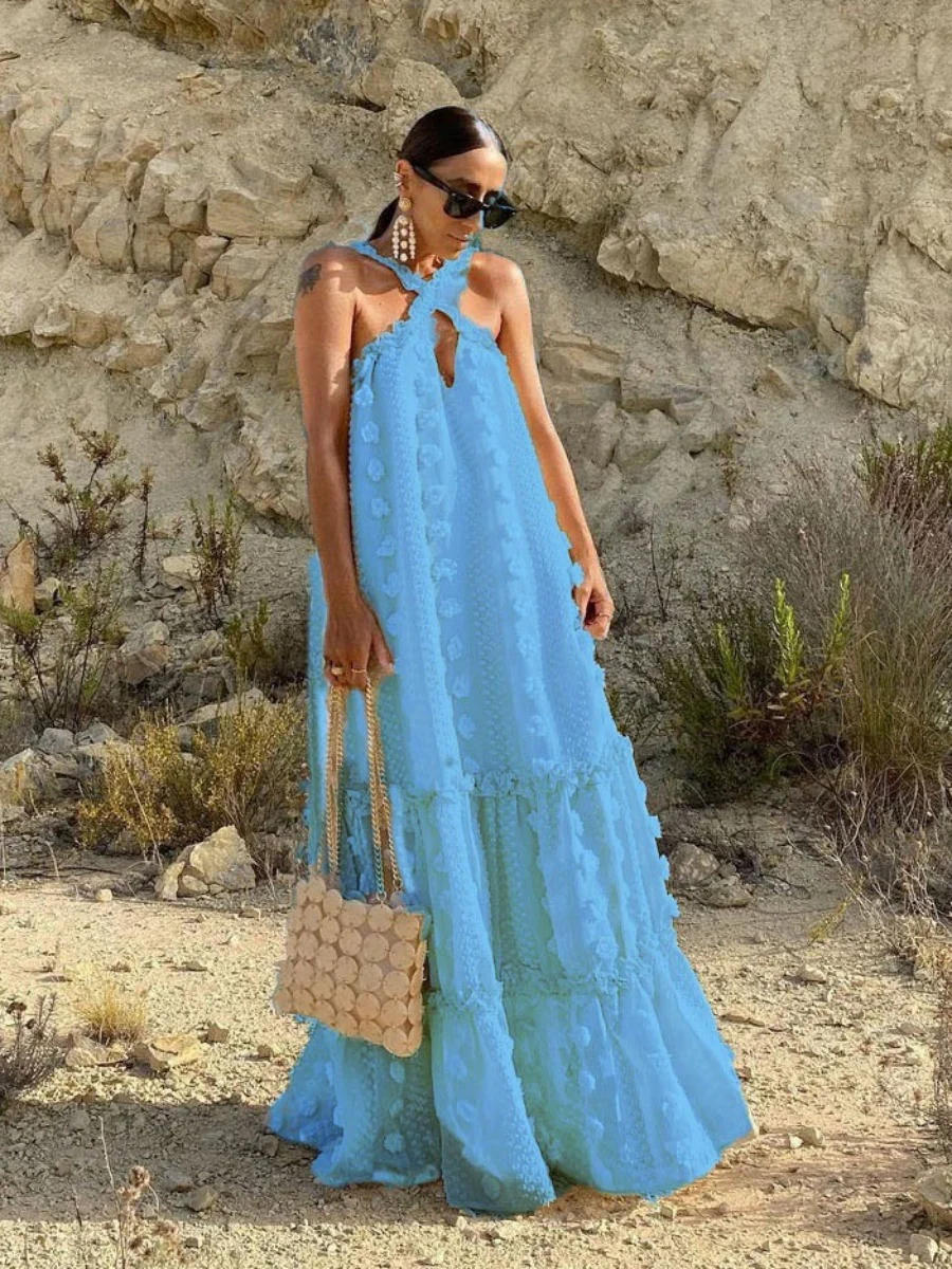 Halter 3D Crochet Lace Maxi Dresses - Image 7