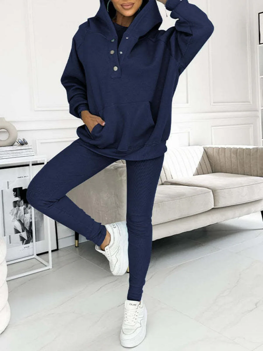 Sporty Casual Hoodie Sweatshirt, Ribbed Slim Fit Vest And Pants Three-piece Set - Image 11