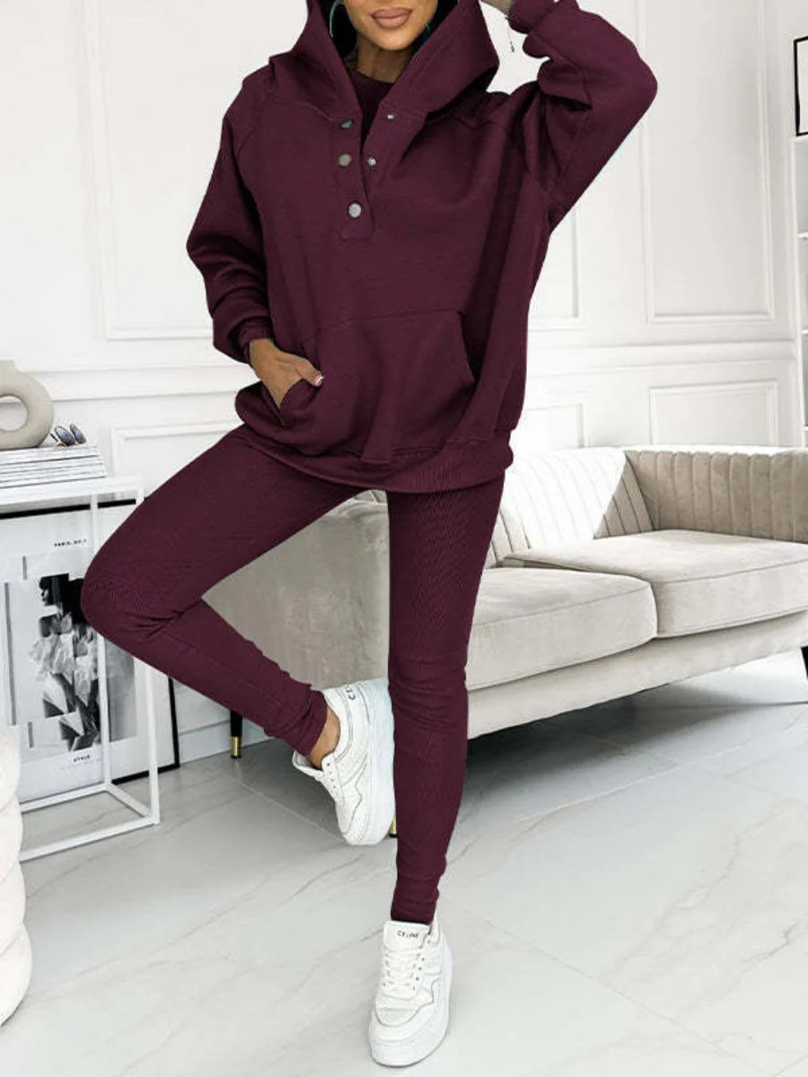 Sporty Casual Hoodie Sweatshirt, Ribbed Slim Fit Vest And Pants Three-piece Set - Image 13