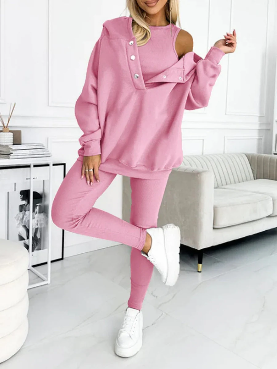 Sporty Casual Hoodie Sweatshirt, Ribbed Slim Fit Vest And Pants Three-piece Set - Image 15