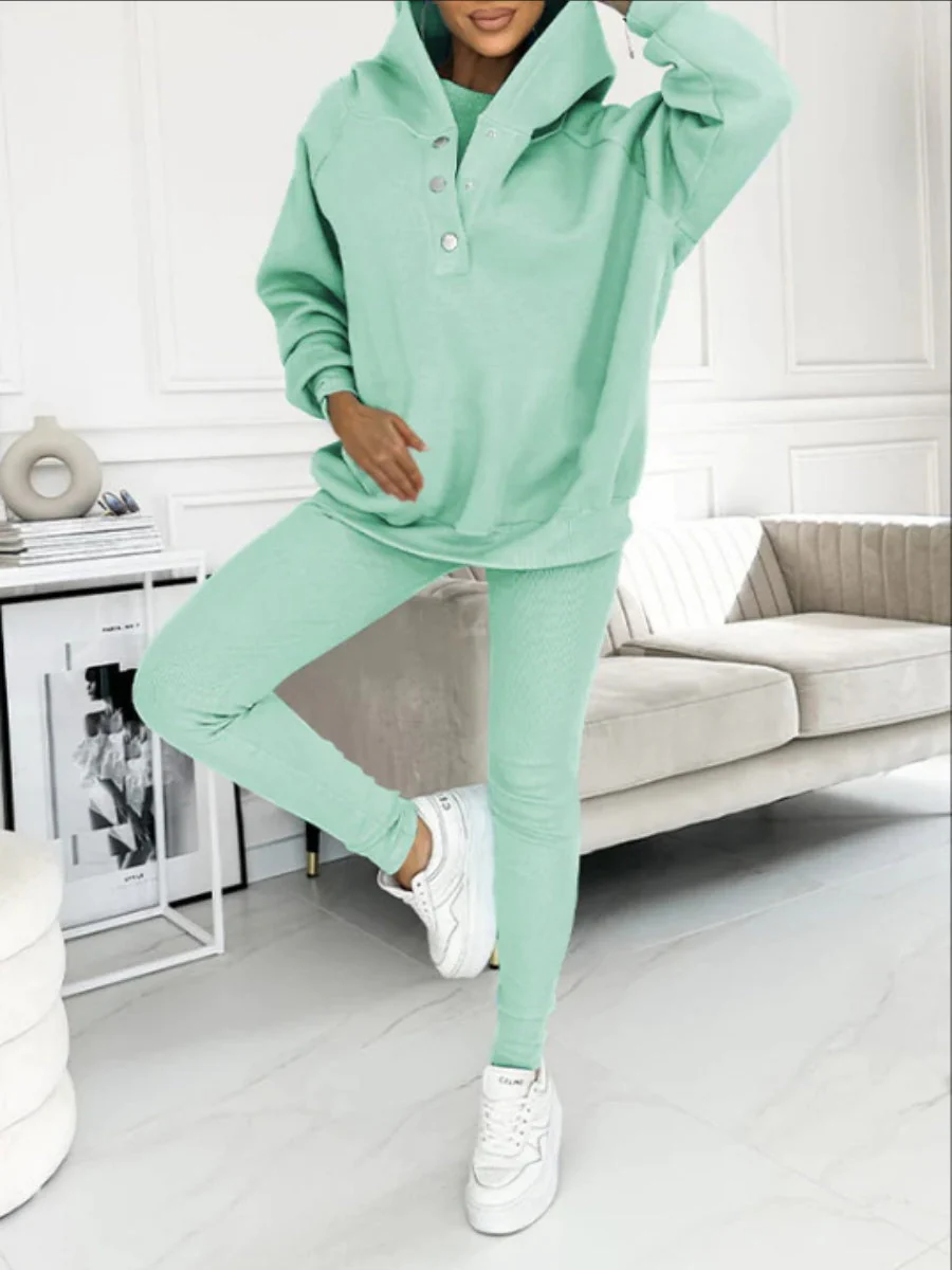 Sporty Casual Hoodie Sweatshirt, Ribbed Slim Fit Vest And Pants Three-piece Set - Image 18