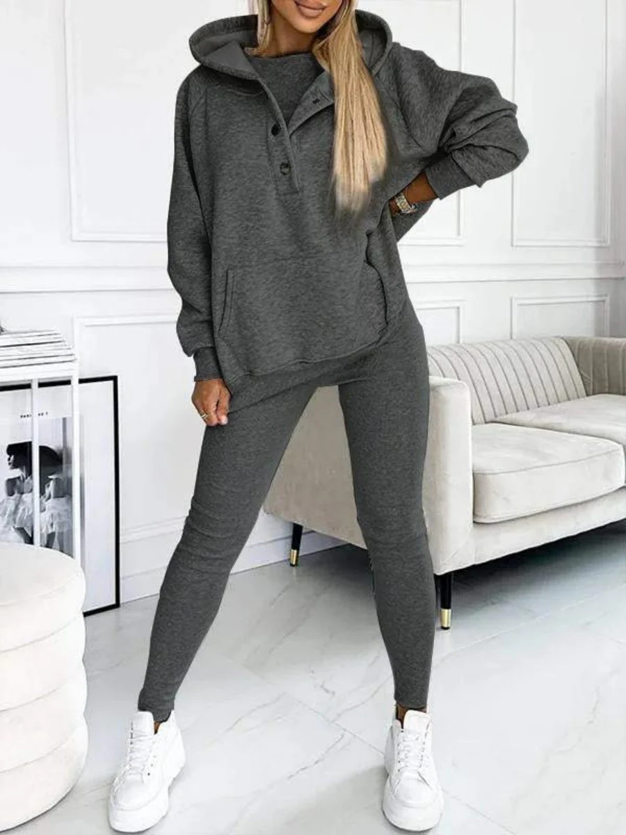 Sporty Casual Hoodie Sweatshirt, Ribbed Slim Fit Vest And Pants Three-piece Set - Image 23