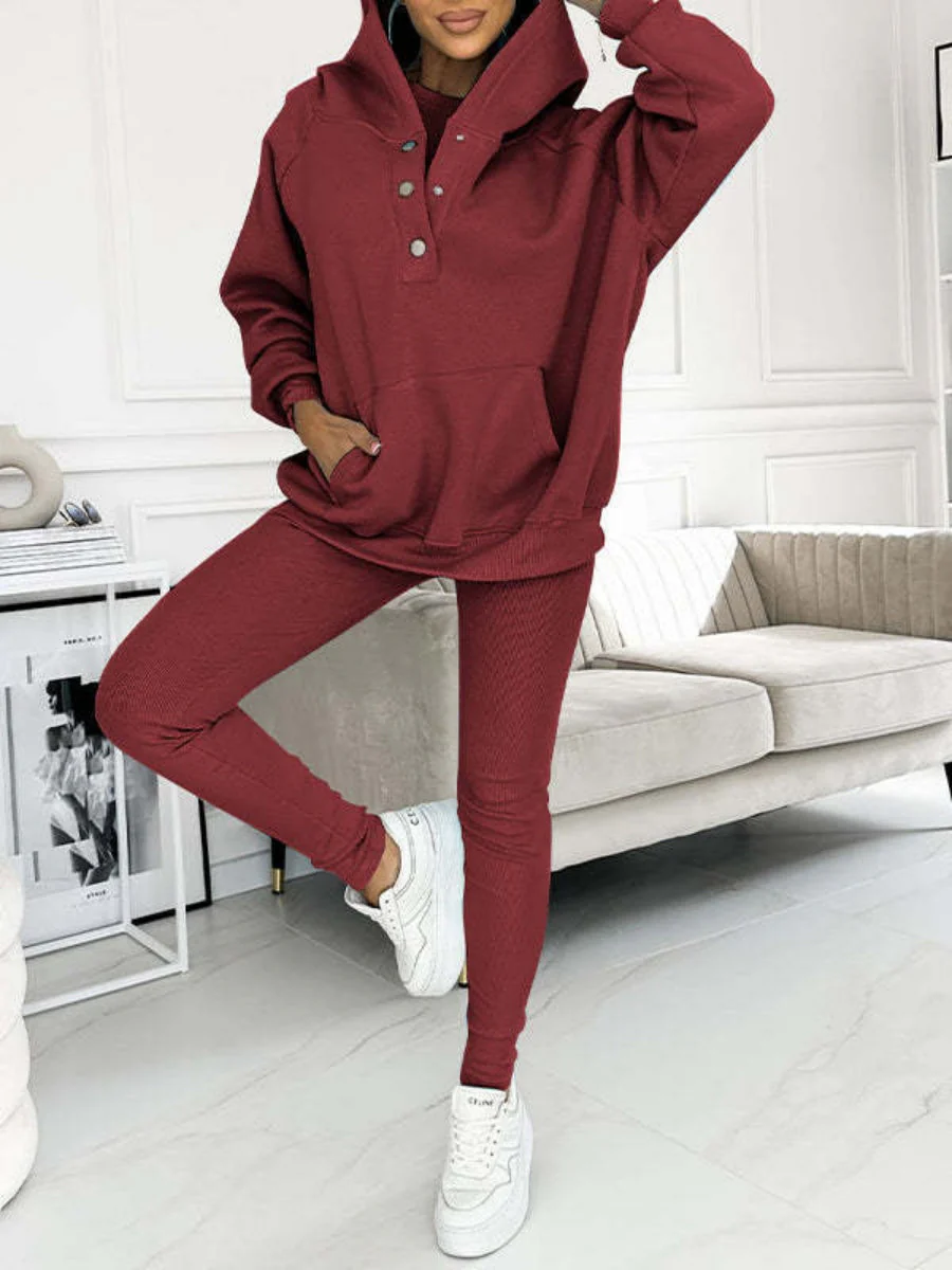 Sporty Casual Hoodie Sweatshirt, Ribbed Slim Fit Vest And Pants Three-piece Set - Image 27