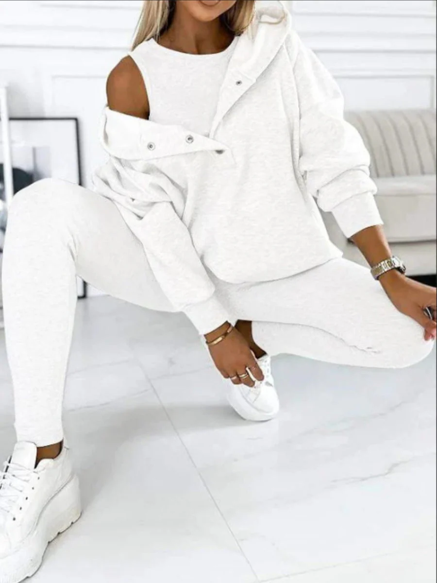 Sporty Casual Hoodie Sweatshirt, Ribbed Slim Fit Vest And Pants Three-piece Set - Image 28