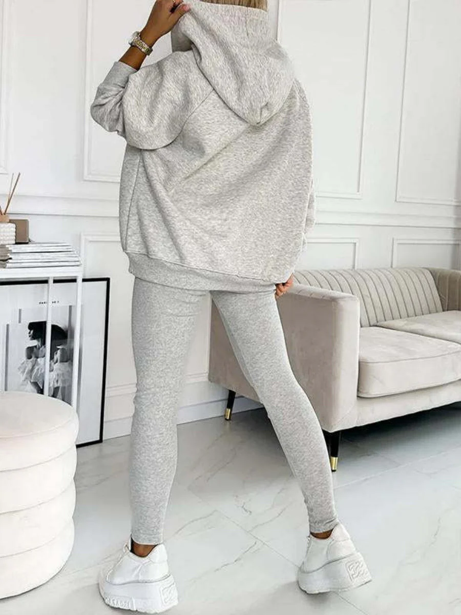 Sporty Casual Hoodie Sweatshirt, Ribbed Slim Fit Vest And Pants Three-piece Set - Image 3