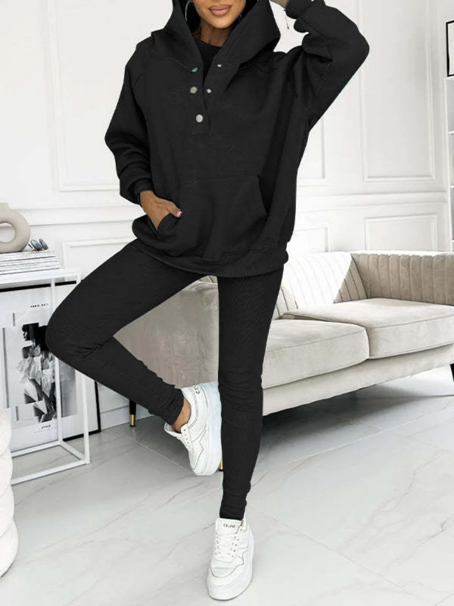 Sporty Casual Hoodie Sweatshirt, Ribbed Slim Fit Vest And Pants Three-piece Set - Image 8