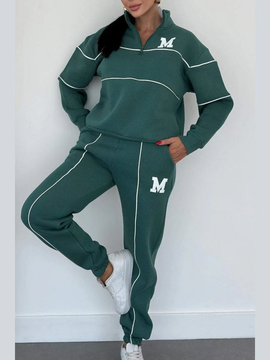 Letter Long-sleeved Hoodless Sweatshirt Pants Casual Sportswear Two-piece Set - Image 3