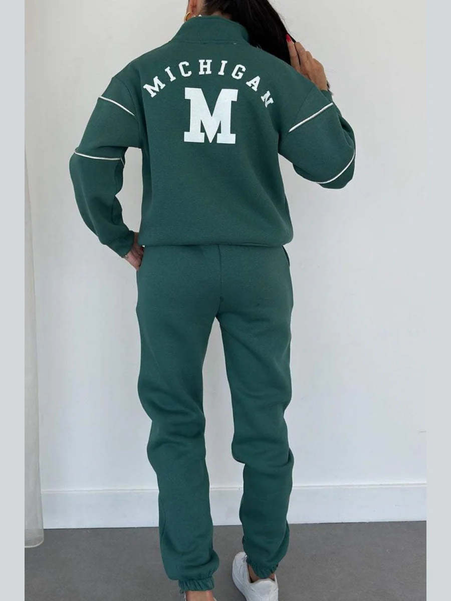 Letter Long-sleeved Hoodless Sweatshirt Pants Casual Sportswear Two-piece Set - Image 4