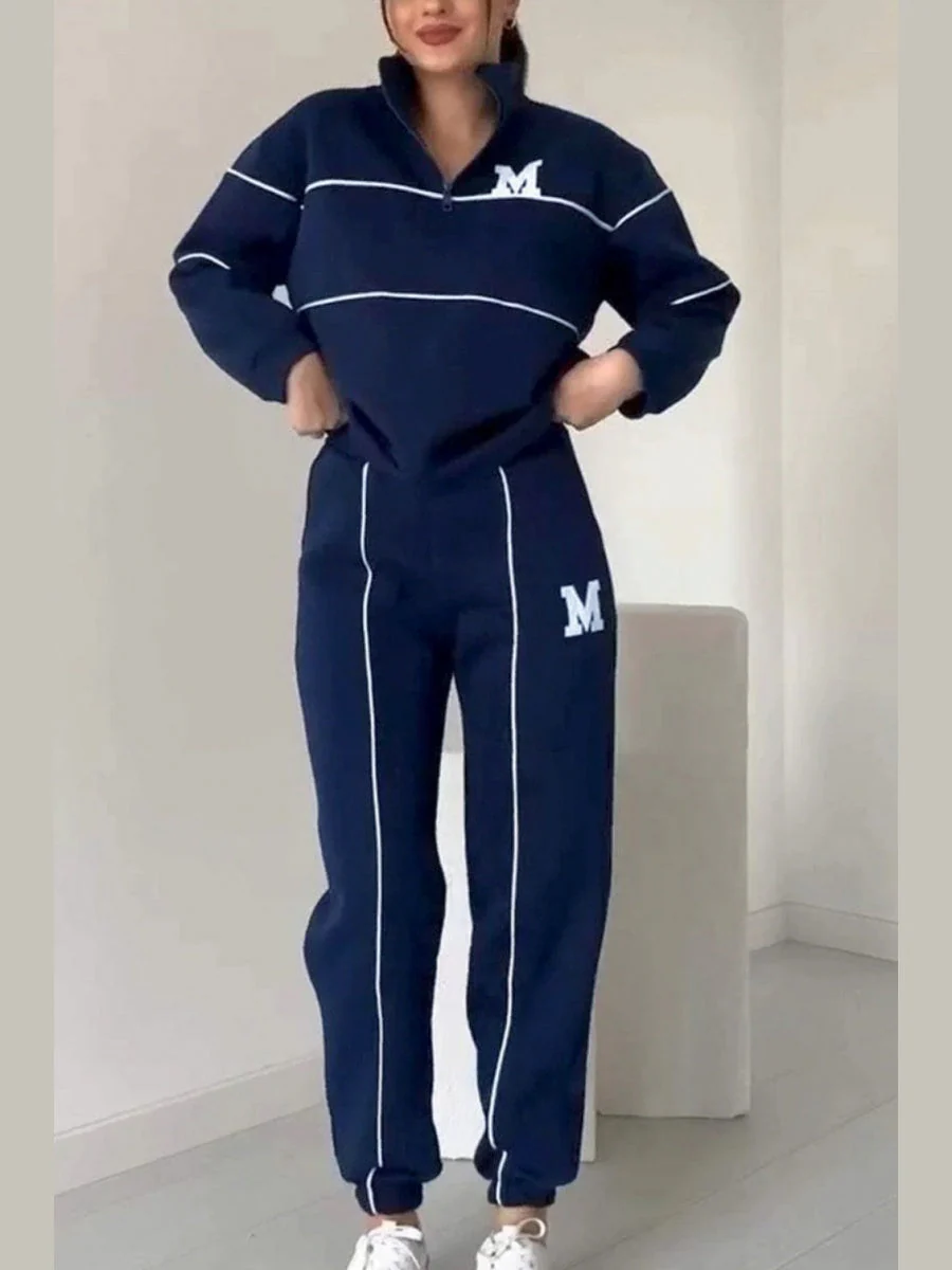 Letter Long-sleeved Hoodless Sweatshirt Pants Casual Sportswear Two-piece Set - Image 5