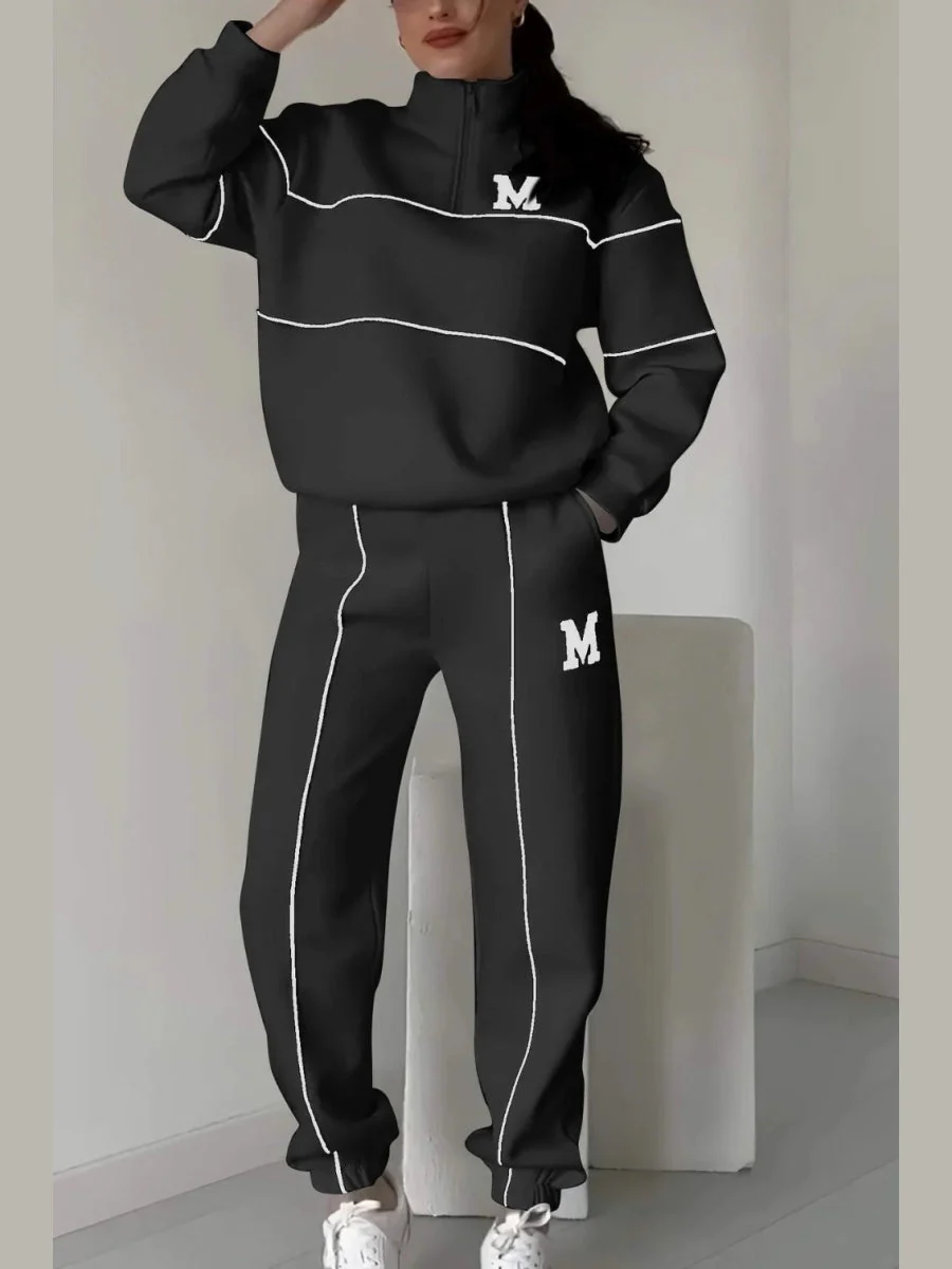 Letter Long-sleeved Hoodless Sweatshirt Pants Casual Sportswear Two-piece Set - Image 6
