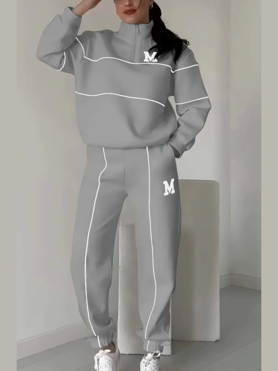 Letter Long-sleeved Hoodless Sweatshirt Pants Casual Sportswear Two-piece Set - Image 7
