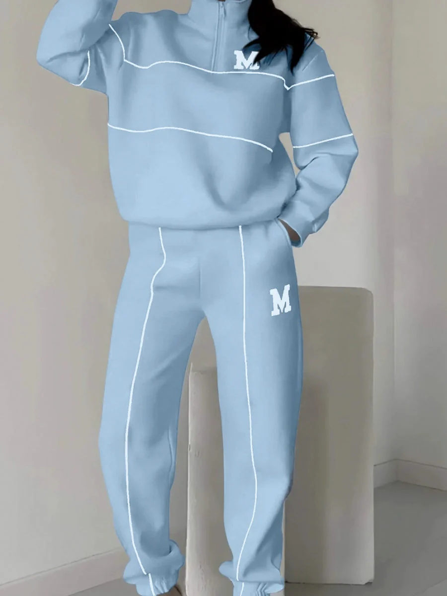 Letter Long-sleeved Hoodless Sweatshirt Pants Casual Sportswear Two-piece Set - Image 8