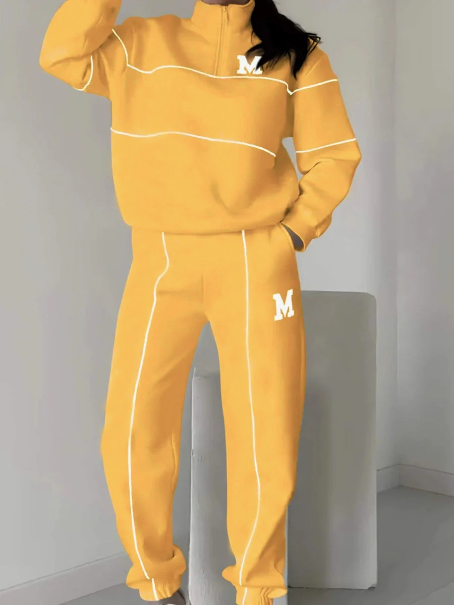 Letter Long-sleeved Hoodless Sweatshirt Pants Casual Sportswear Two-piece Set - Image 9