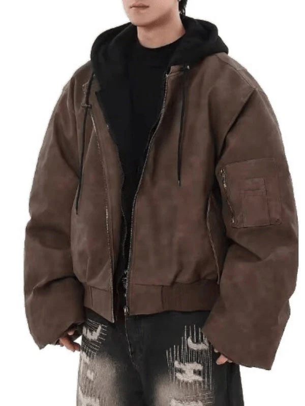 Melange Tie-Dye Faux-Leather Hooded Jacket - Image 3