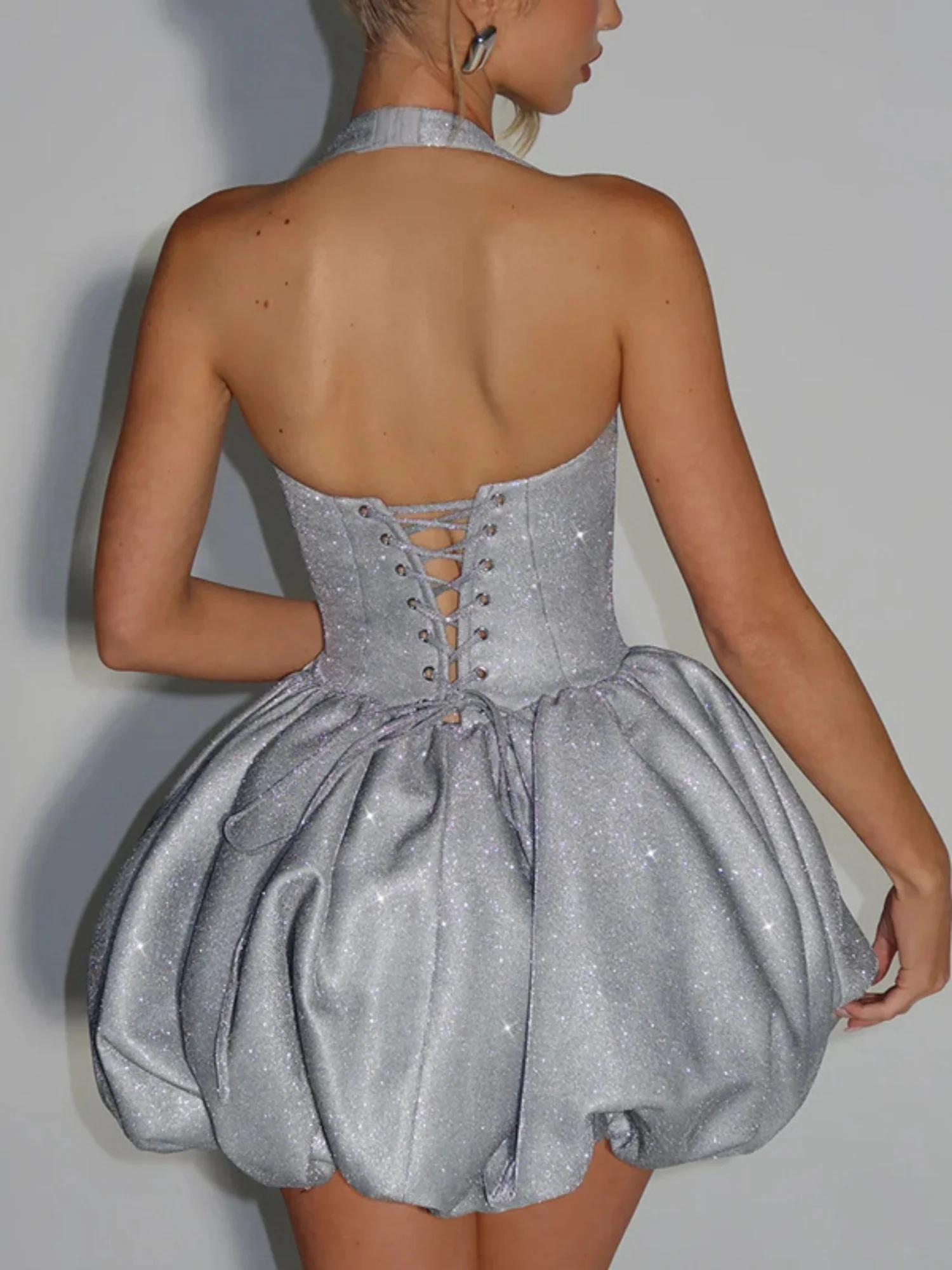 Glitter Neck Strap Slim-fit Mini&Short Dresses - Image 2