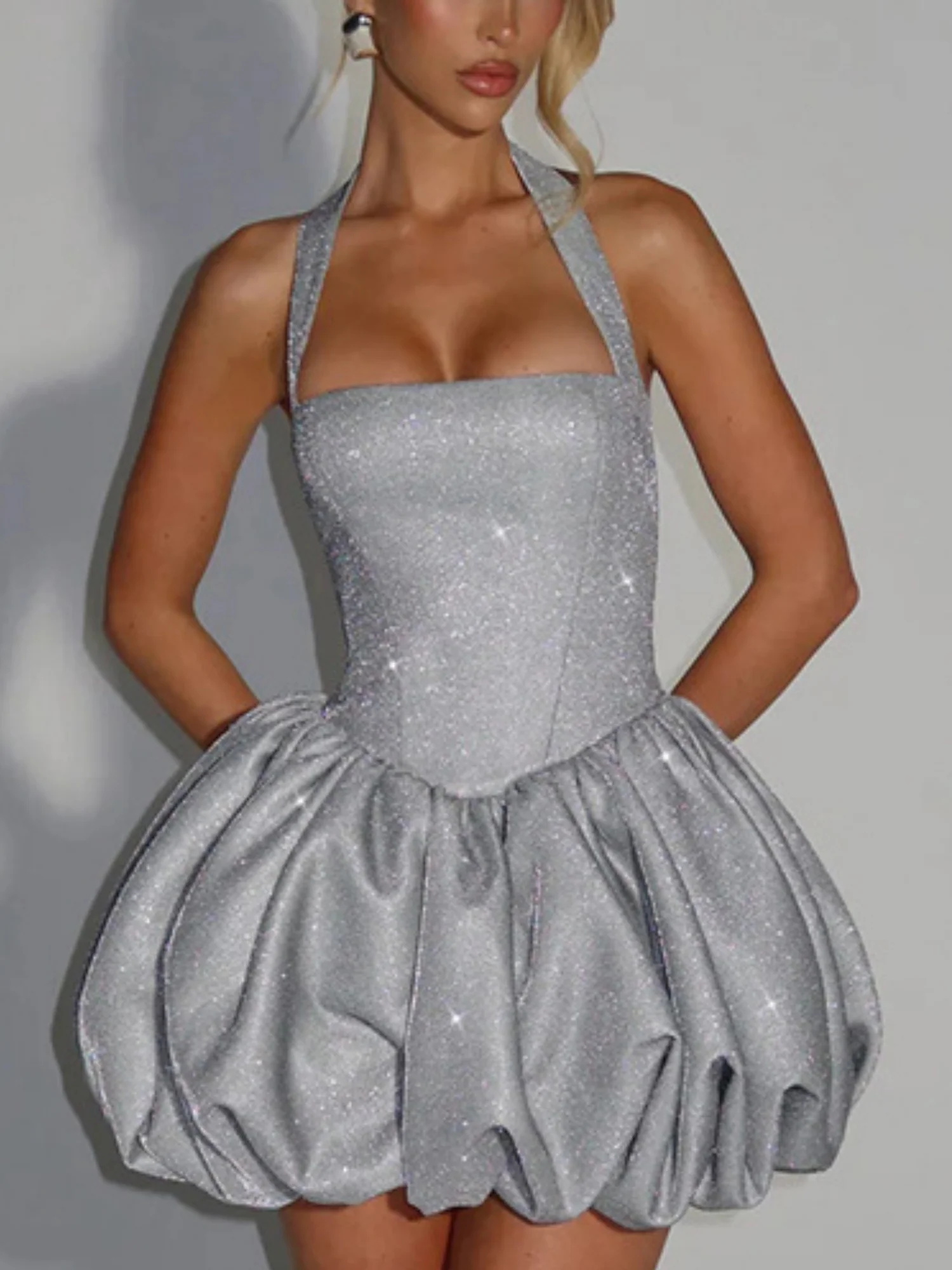 Glitter Neck Strap Slim-fit Mini&Short Dresses - Image 4
