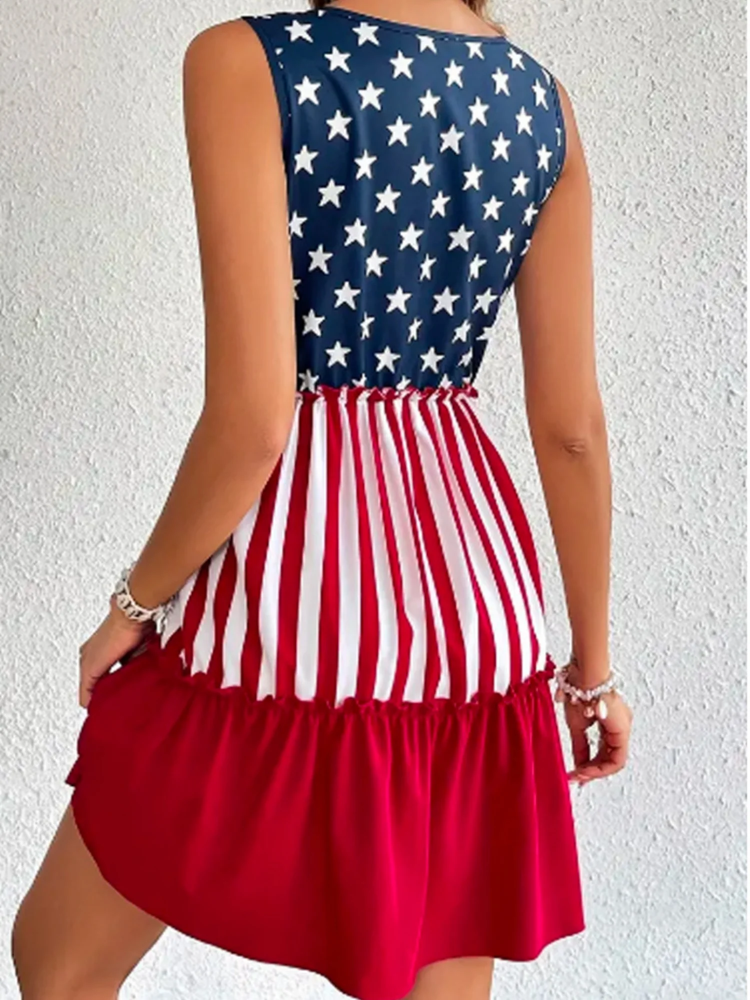 Stars And Stripes Print Sleeveless V-neck Mini&Short Dresses - Image 2