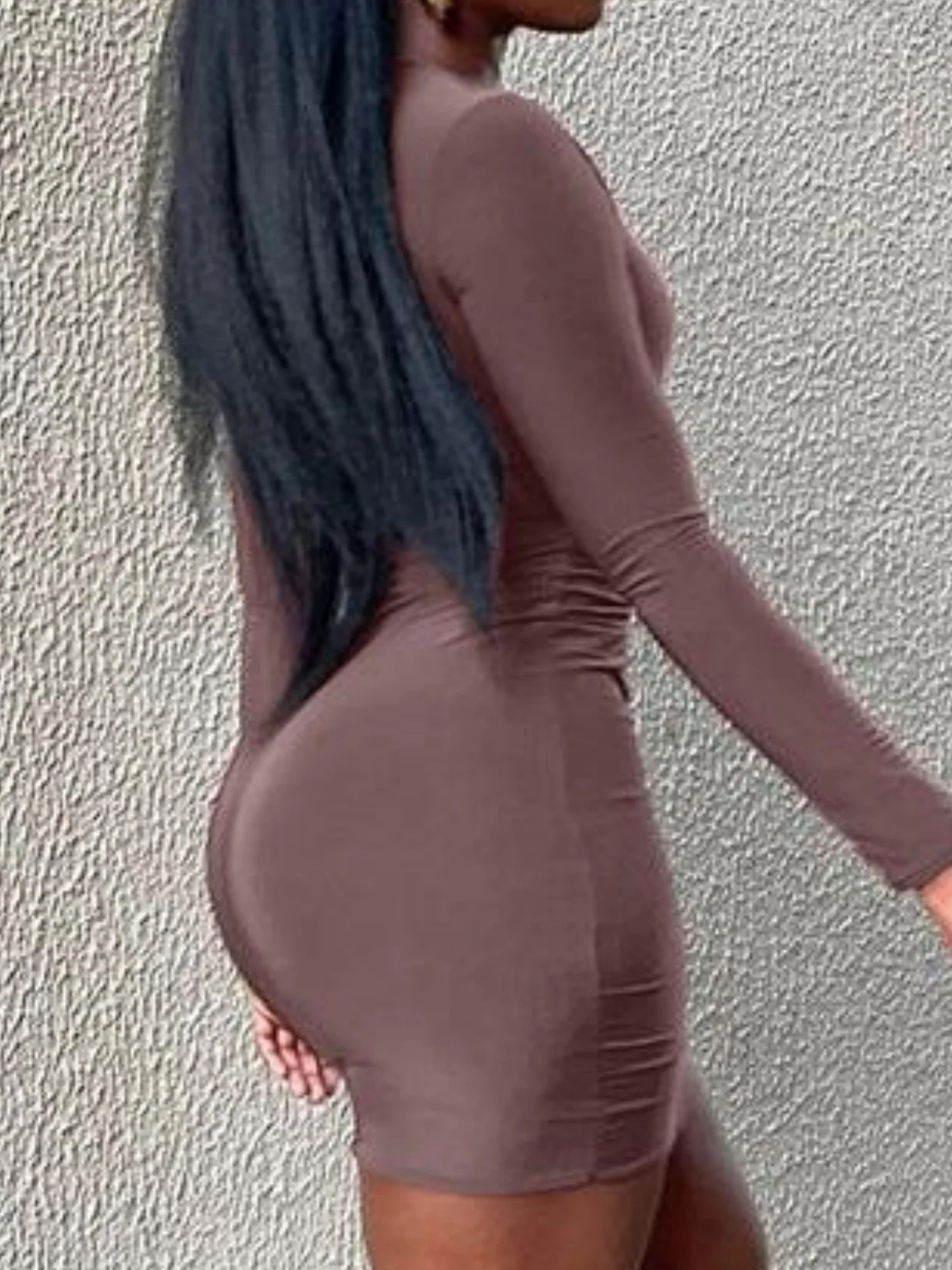 Hollow Out Metal Decoration Slim Fit Hip Body Long Sleeves Mini&Short Dresses - Image 2