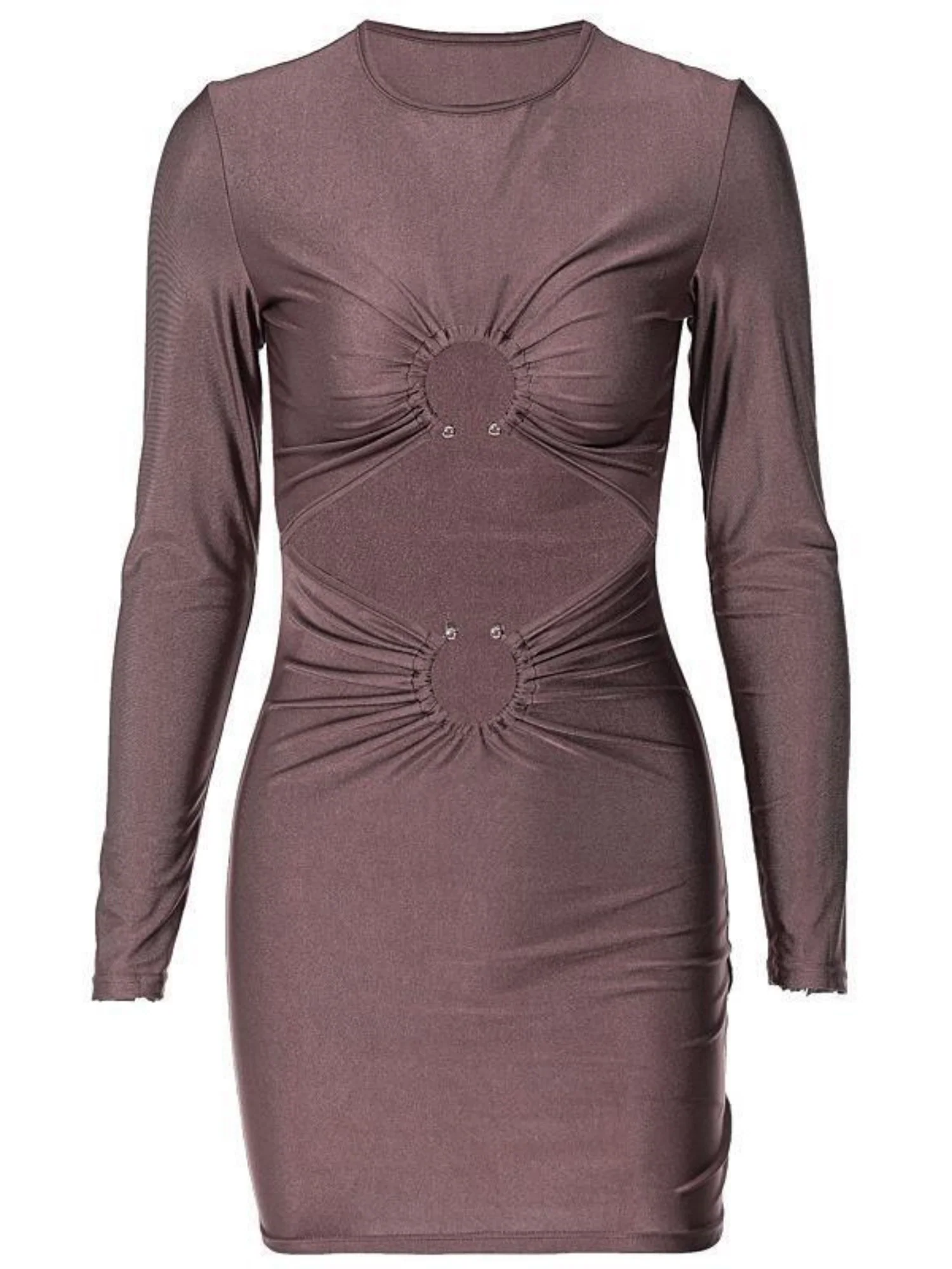 Hollow Out Metal Decoration Slim Fit Hip Body Long Sleeves Mini&Short Dresses - Image 4