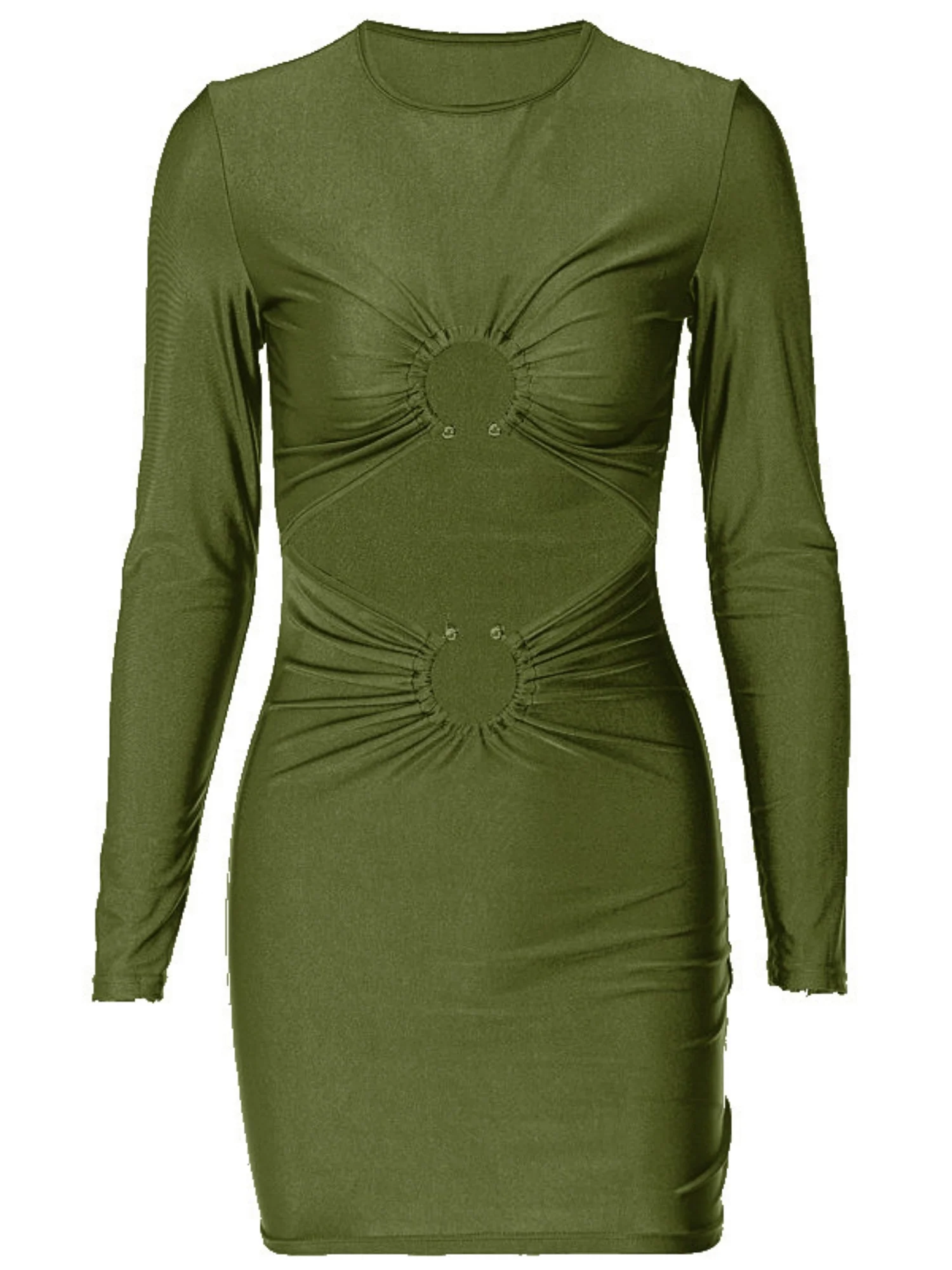 Hollow Out Metal Decoration Slim Fit Hip Body Long Sleeves Mini&Short Dresses - Image 5
