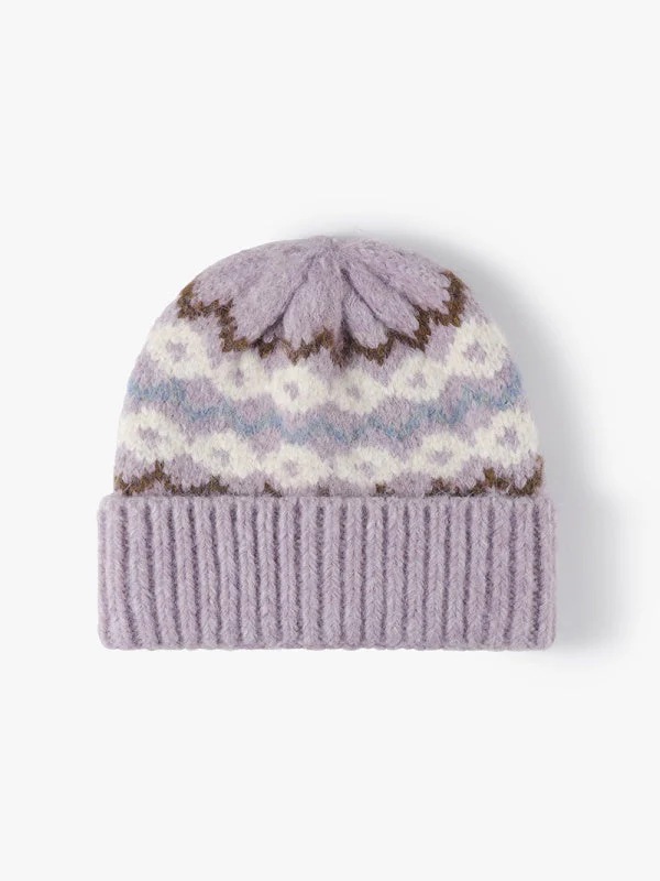 Striped Jacquard Cuffed Beanie, Thick-Knit Winter Hat, Thermal Fleece-Lined, One Size - Image 10