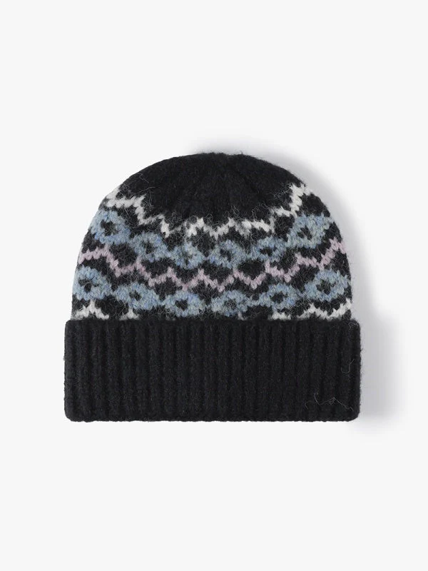 Striped Jacquard Cuffed Beanie, Thick-Knit Winter Hat, Thermal Fleece-Lined, One Size - Image 6