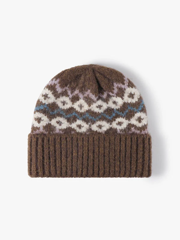 Striped Jacquard Cuffed Beanie, Thick-Knit Winter Hat, Thermal Fleece-Lined, One Size - Image 7
